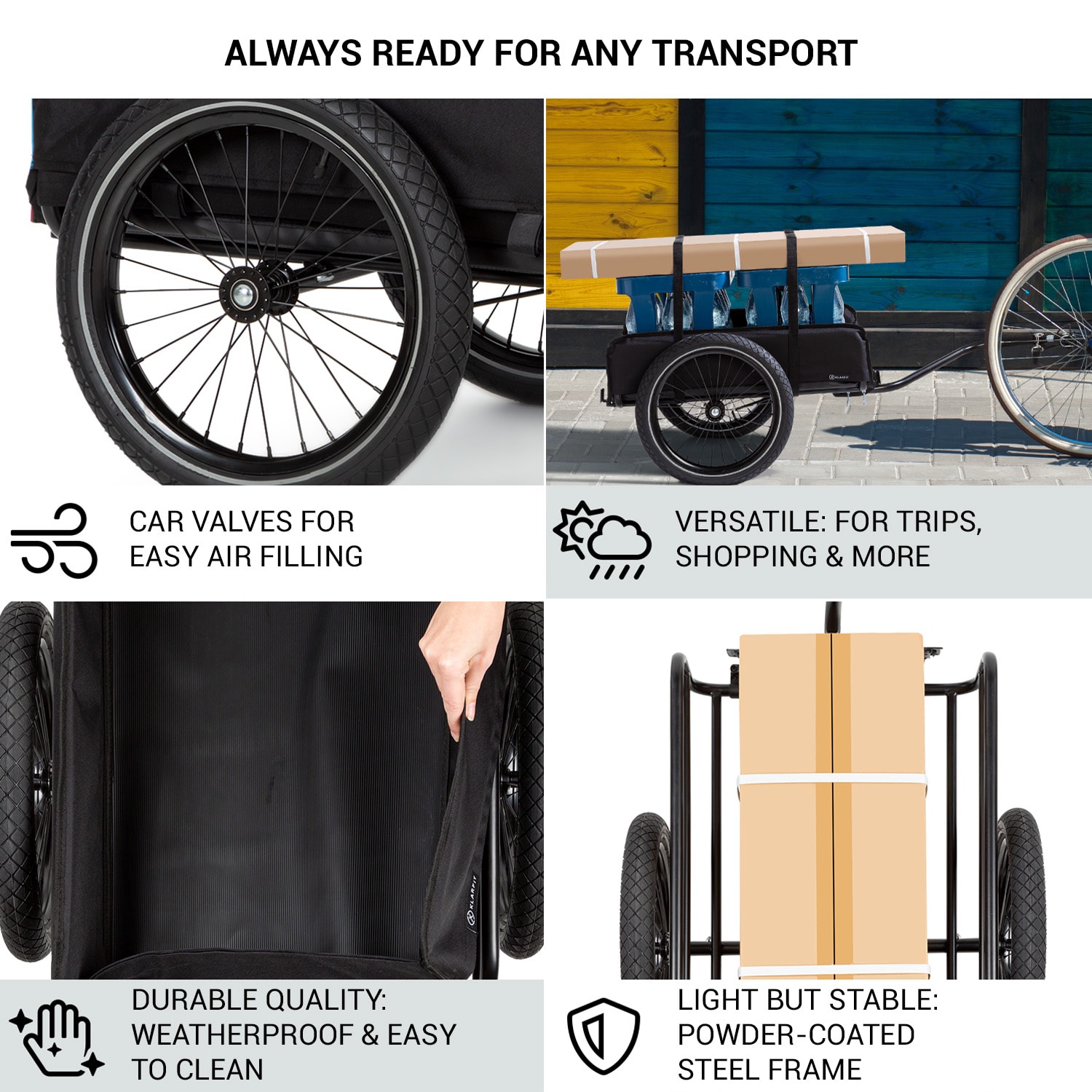 KLARFIT Companion, nákladný príves, 40kg/50litrov, príves na bicykle, ručný vozík, čierny – Obrázok 5