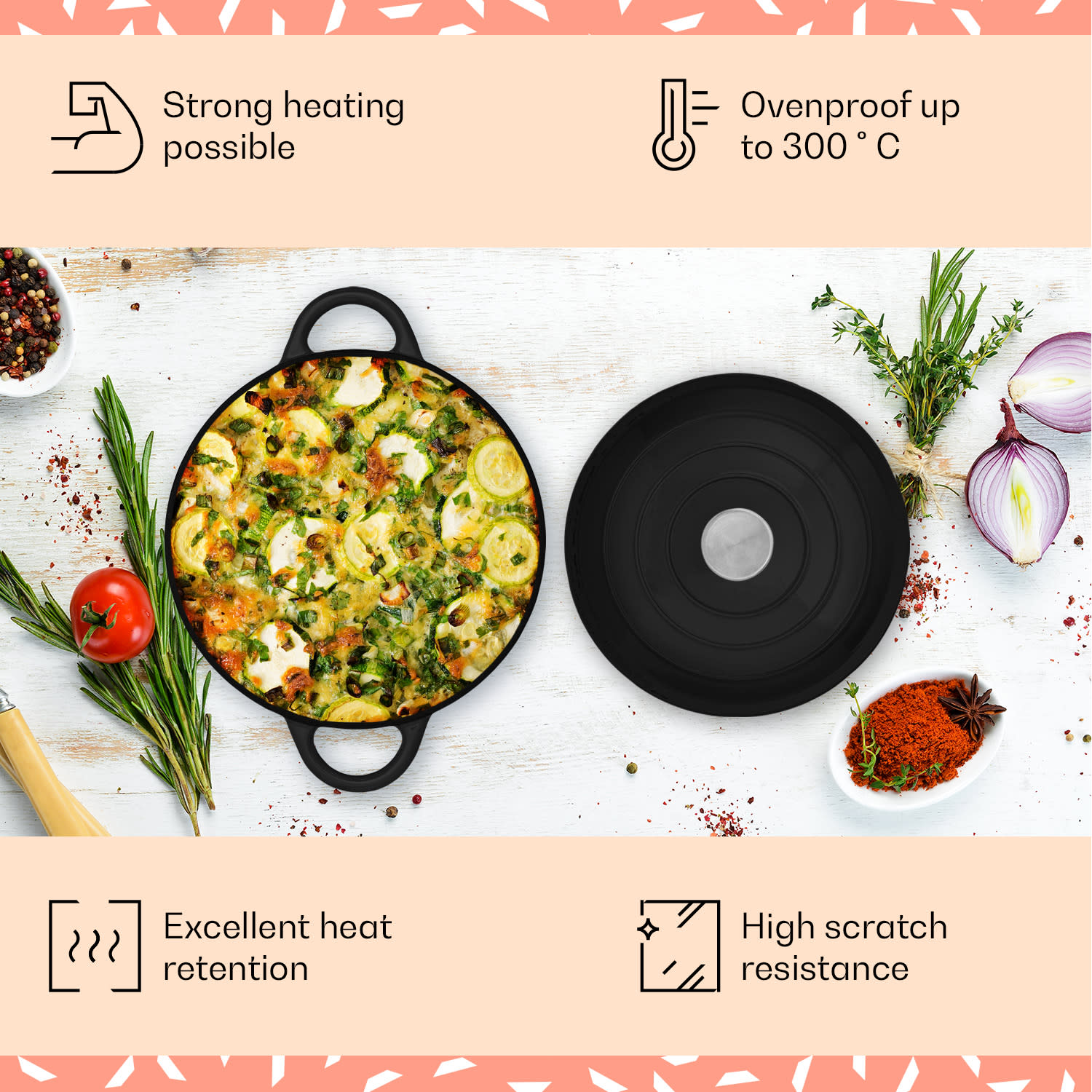 Klarstein Podolica, pekáč, 5,5 l, kastról, liatinový, smaltovaný, oválny, rukoväte – Obrázok 3