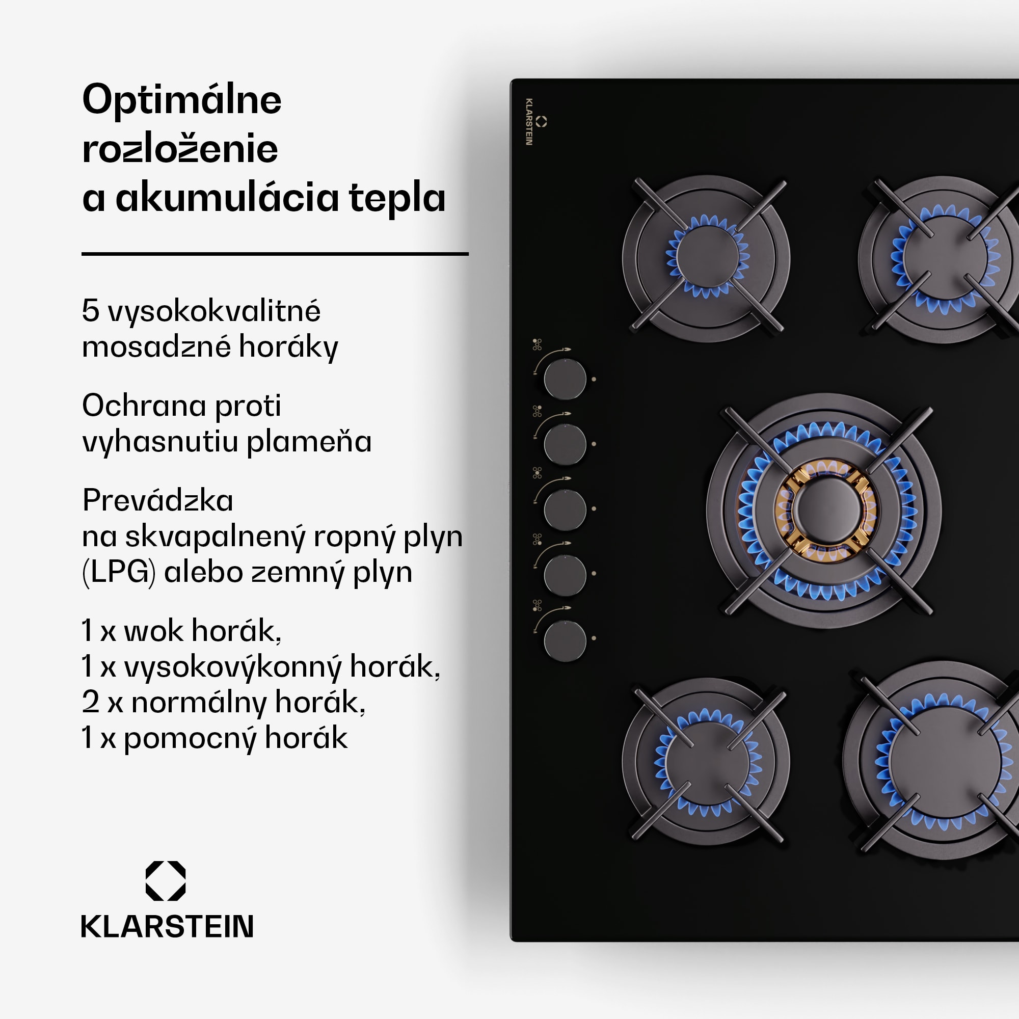 Klarstein Goldflame 5, plynová varná doska, 5 horákov – Obrázok 3
