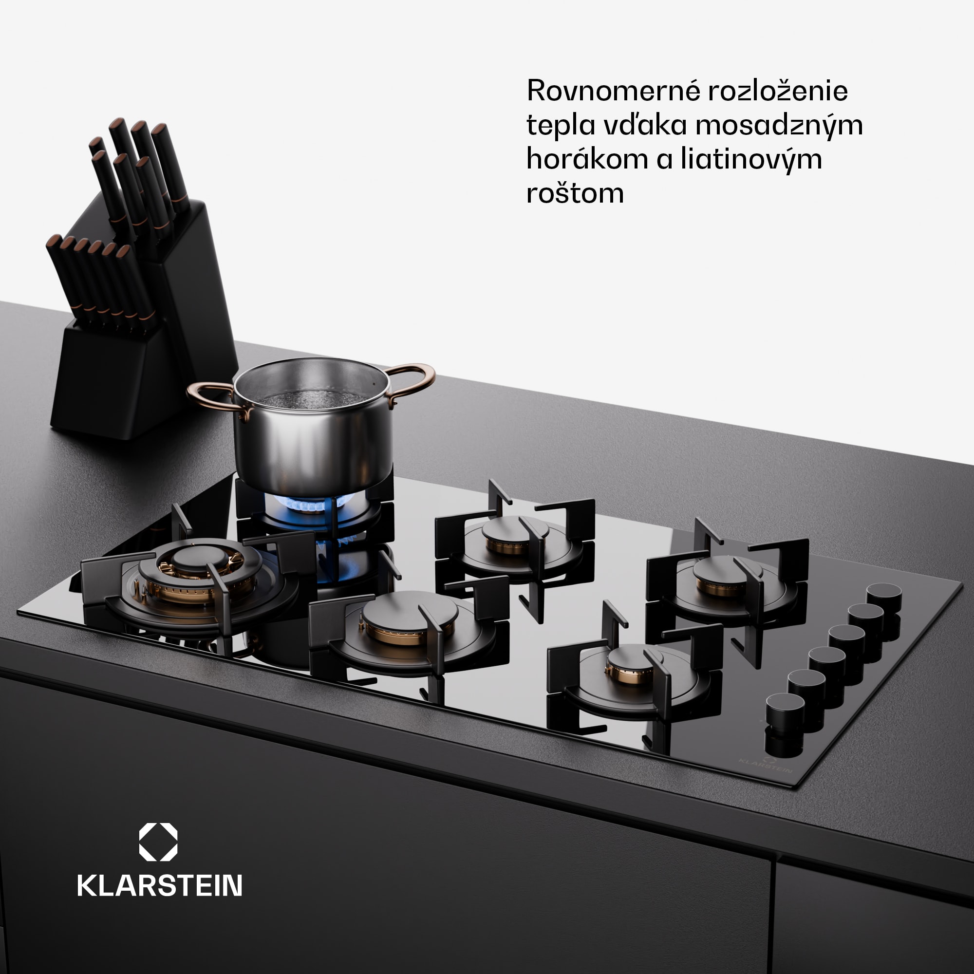 Klarstein Goldflame 6, plynová varná doska, sebestačná, 6 horákov, bočné ovládanie, plyn/propán, sklokeramika, čierna – Obrázok 4