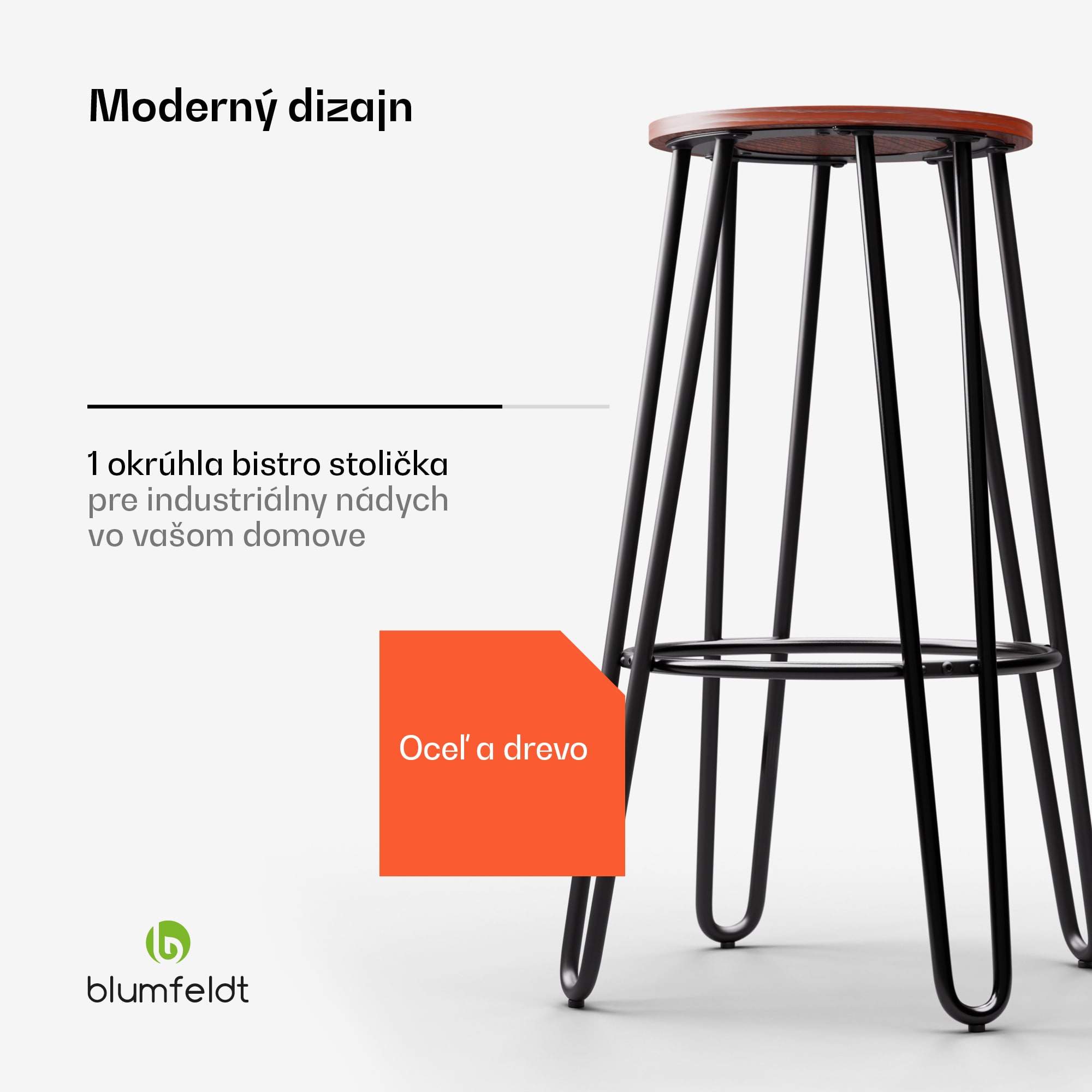 Blumfeldt Bistro stolička Hamilton 1 ks. Drevený oceľový rám Ø 33 cm – Obrázok 2
