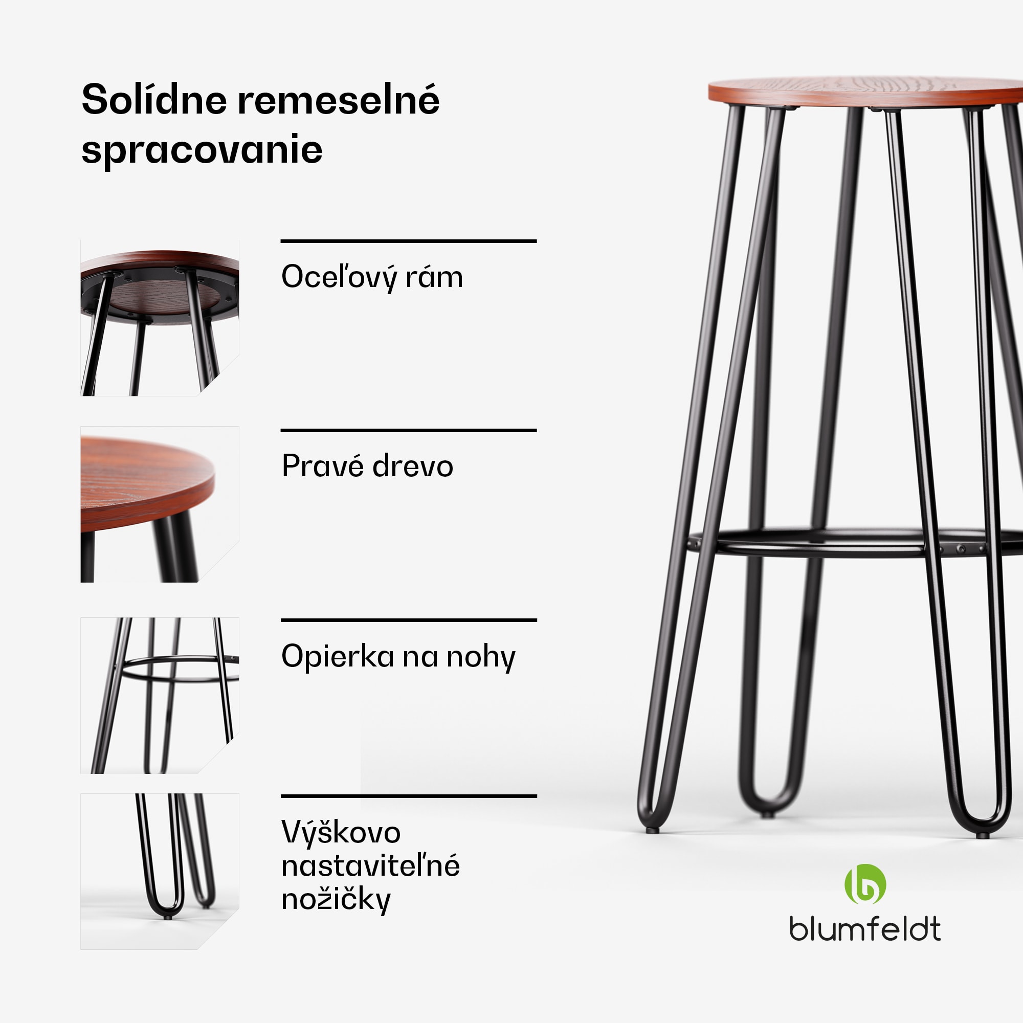 Blumfeldt Bistro stolička Hamilton 1 ks. Drevený oceľový rám Ø 33 cm – Obrázok 4