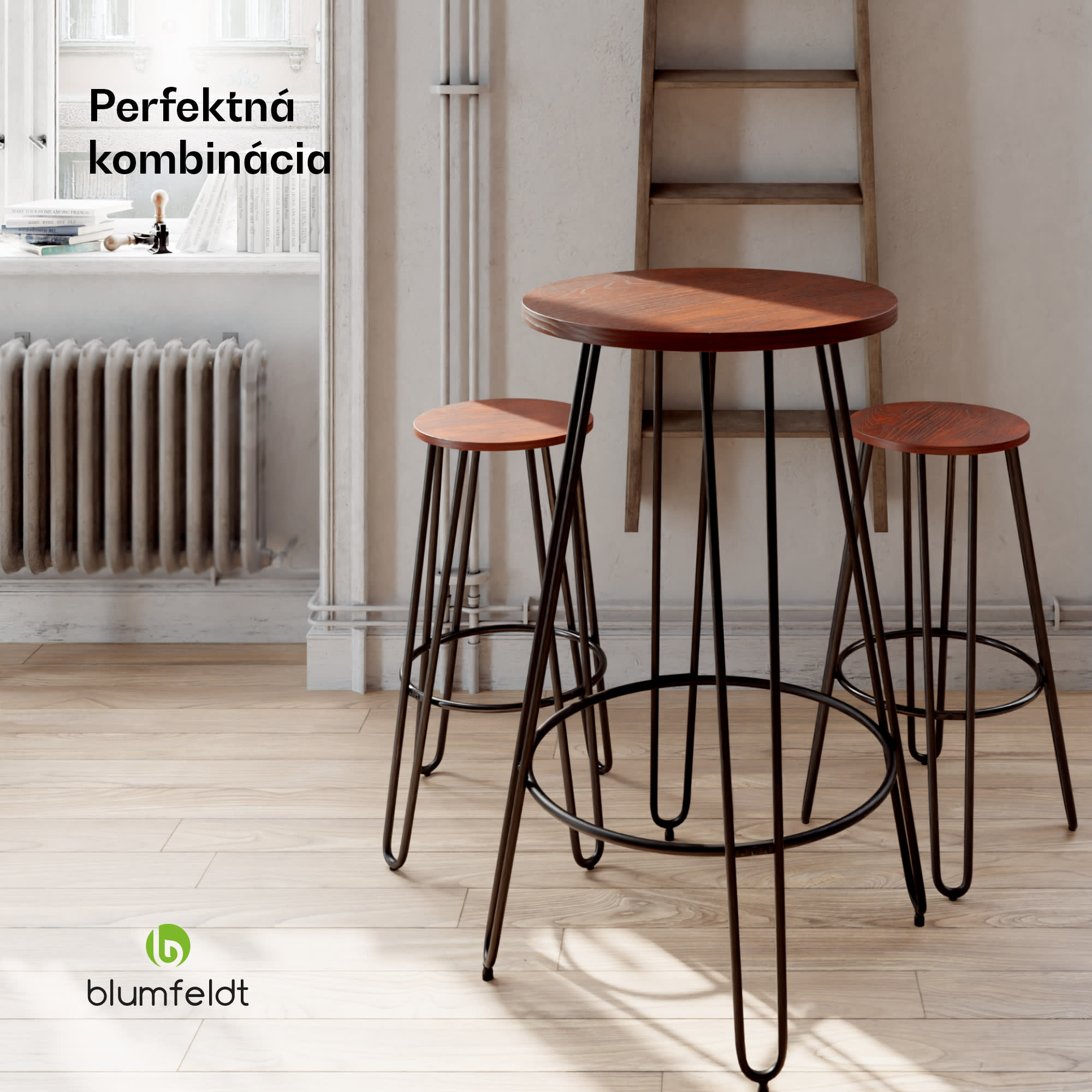 Blumfeldt Bistro stolička Hamilton 1 ks. Drevený oceľový rám Ø 33 cm – Obrázok 5