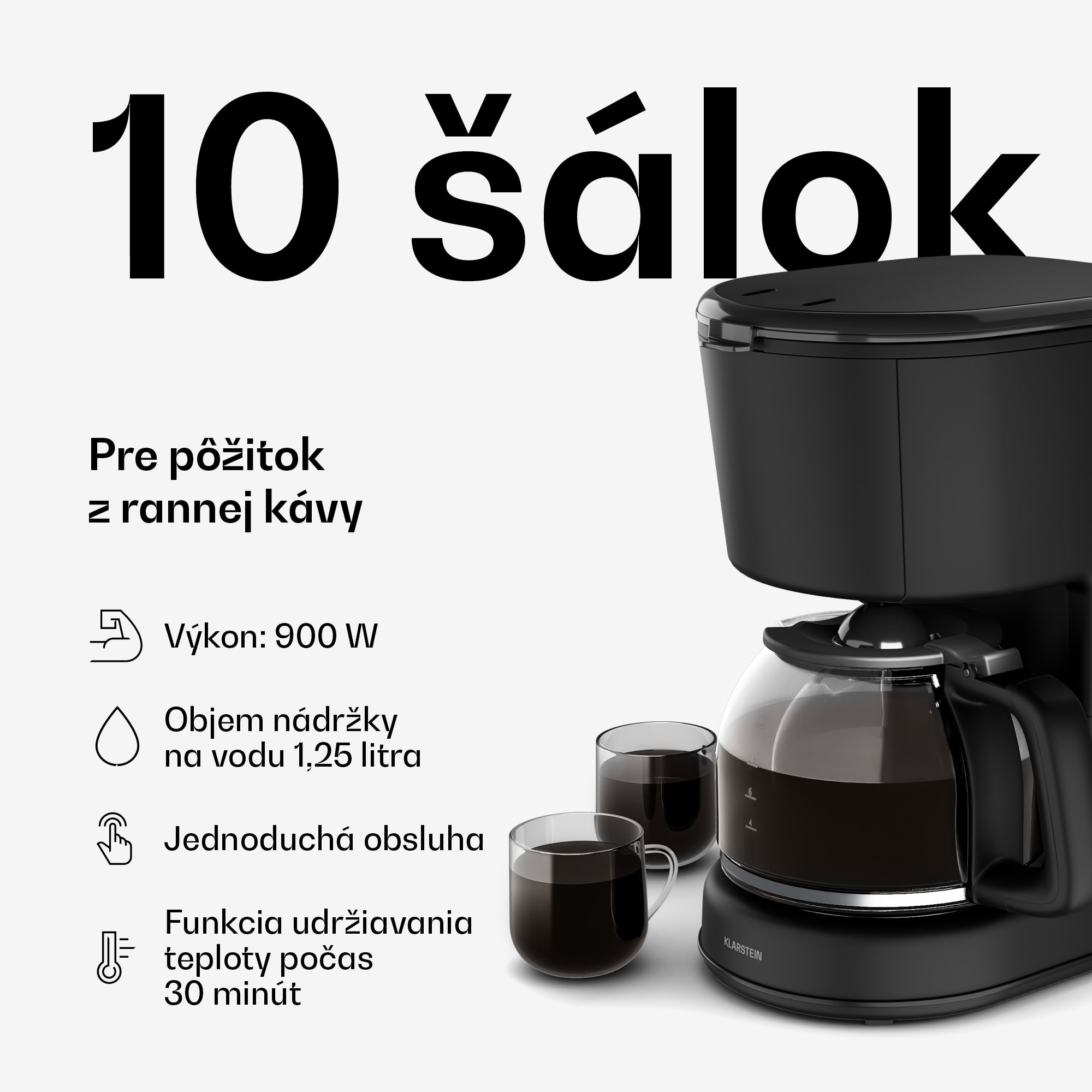 Klarstein Velaire kávovar na filtrovanú kávu | 1,25 litra | Funkcia udržiavania teploty | 900 W | 10 šálok – Obrázok 3