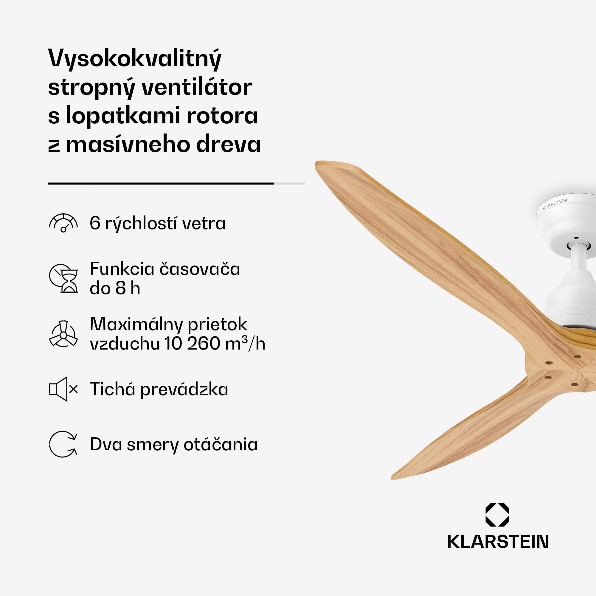 Klarstein Santa Elena stropný ventilátor | 132 cm | 35 W | 25 m² | Tichá prevádzka | Drevo – Obrázok 2