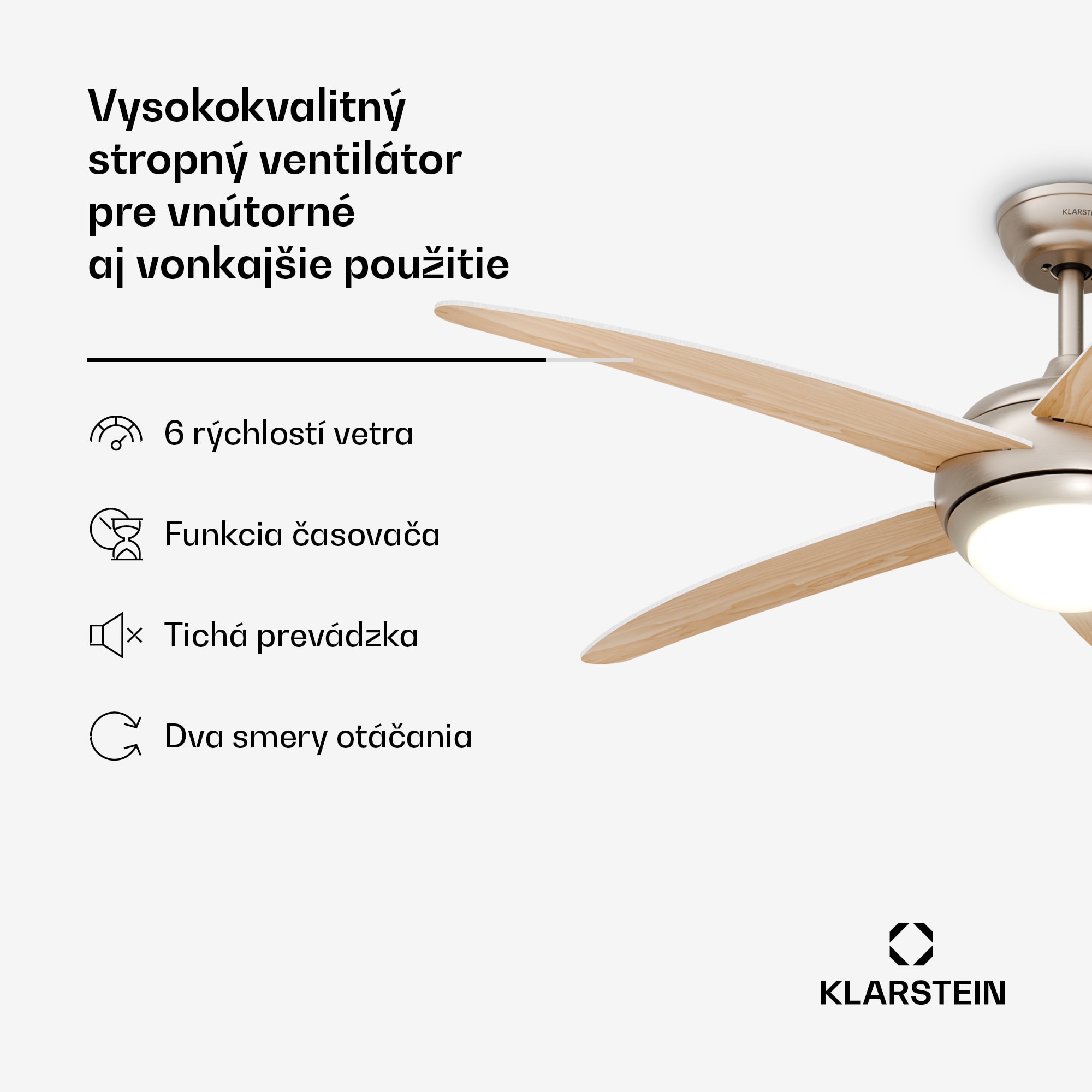 Klarstein Bolero stropný ventilátor so svetlom | 132 cm | 35 W | Tichá prevádzka | Drevo – Obrázok 2