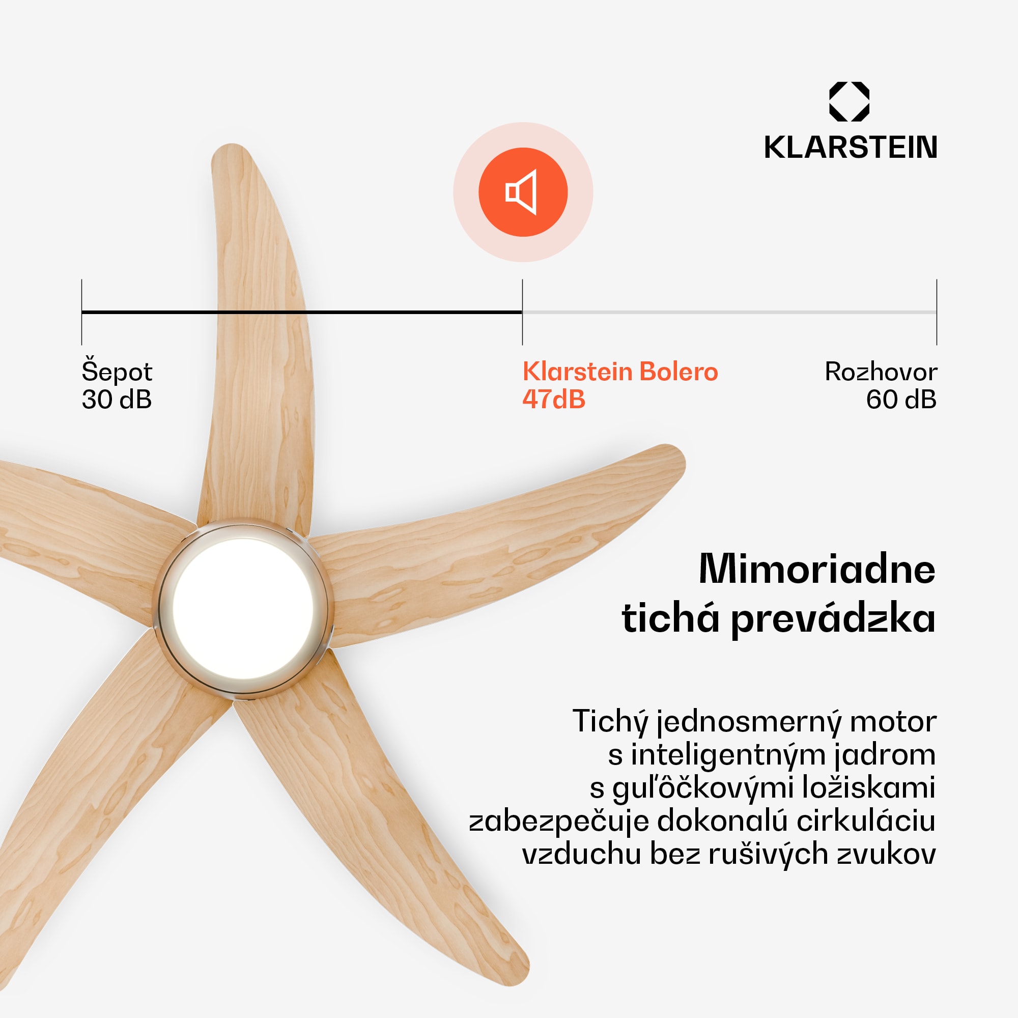 Klarstein Bolero stropný ventilátor so svetlom | 132 cm | 35 W | Tichá prevádzka | Drevo – Obrázok 5