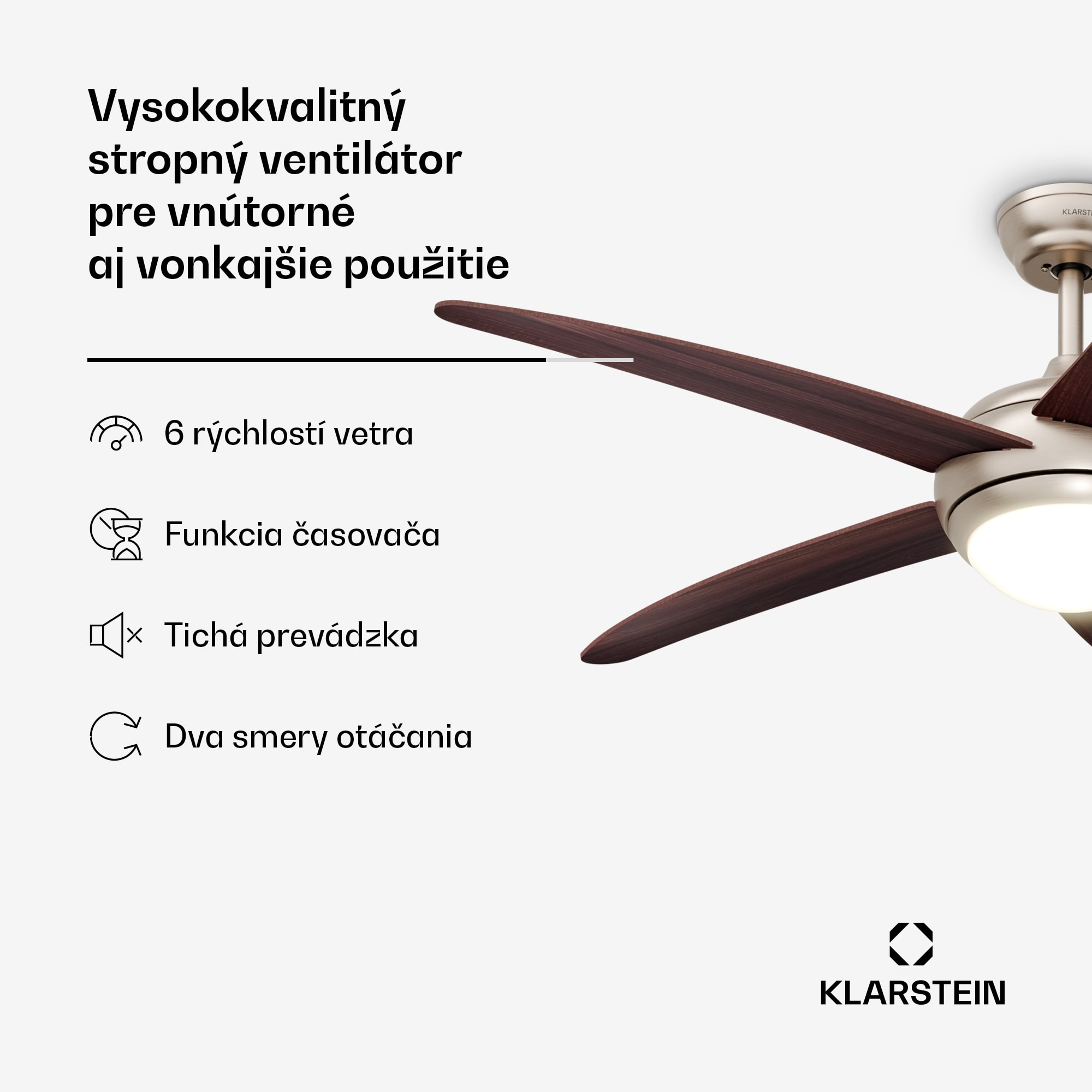 Klarstein Bolero stropný ventilátor so svetlom | 132 cm | 35 W | Tichá prevádzka | Drevo – Obrázok 2