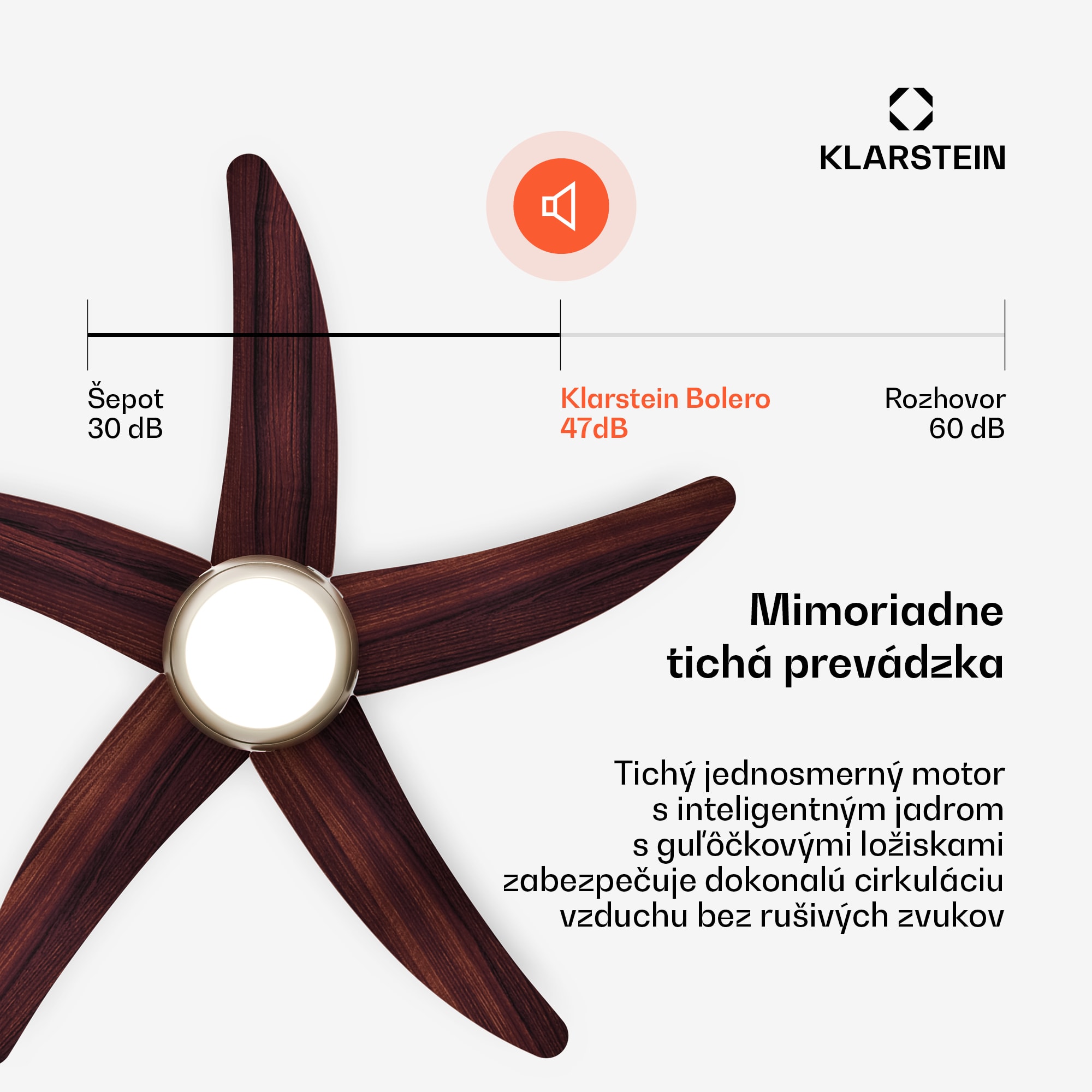 Klarstein Bolero stropný ventilátor so svetlom | 132 cm | 35 W | Tichá prevádzka | Drevo – Obrázok 5