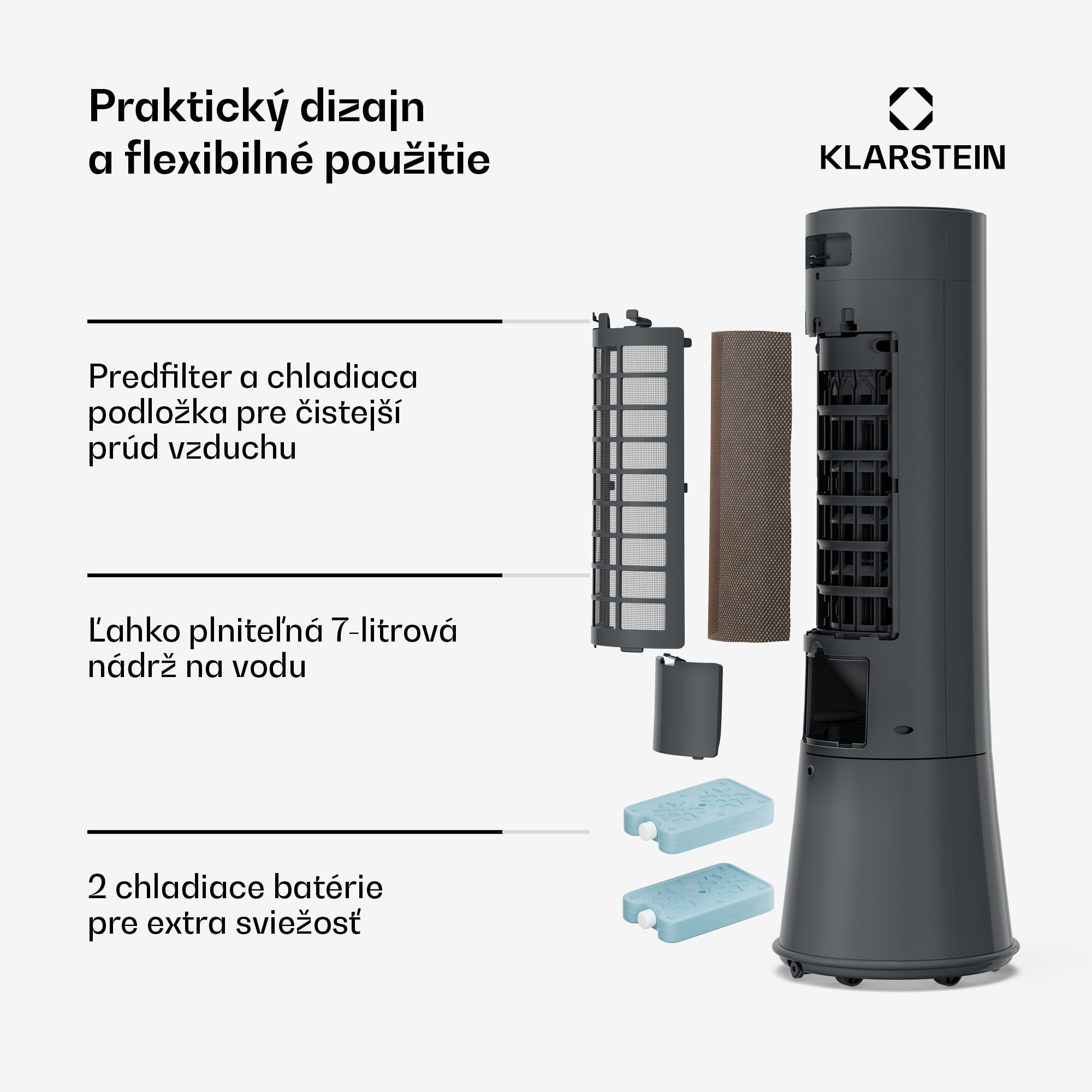 Klarstein Frost ochladzovač vzduchu s vodným chladením | 200 m³/h | 7 l | 20 m² | 2 chladiace balíky | 4 režimy | 45 W – Obrázok 5