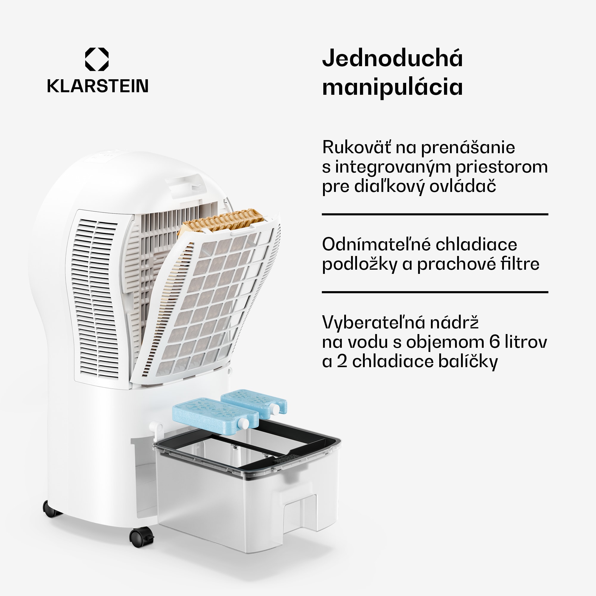 Klarstein Whirlwind ochladzovač vzduchu | 320 m³/h | 6 l | 30 m² | 2 chladiace balíky | 3 režimy | 60 W – Obrázok 5