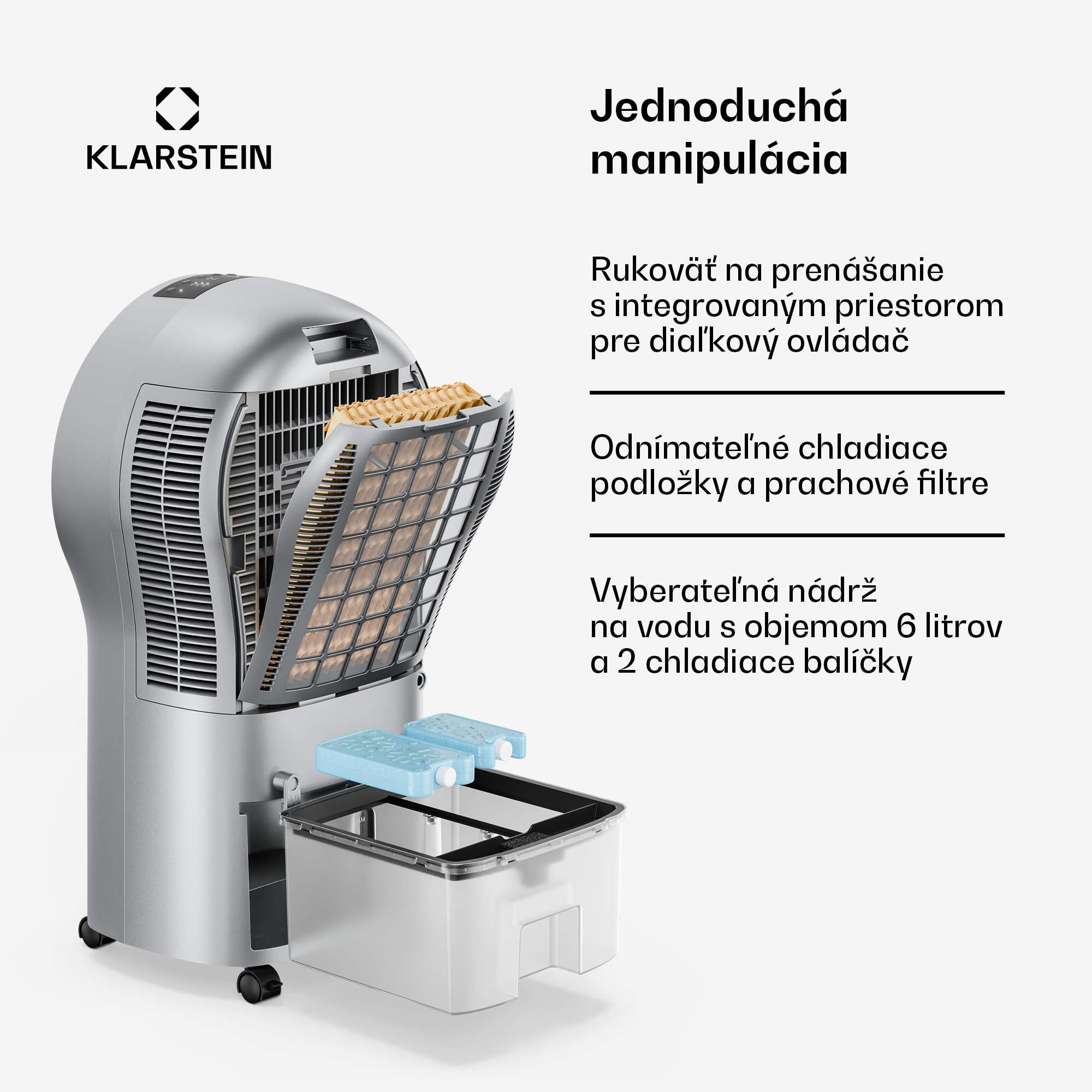 Klarstein Whirlwind ochladzovač vzduchu | 320 m³/h | 6 l | 30 m² | 2 chladiace balíky | 3 režimy | 60 W – Obrázok 5