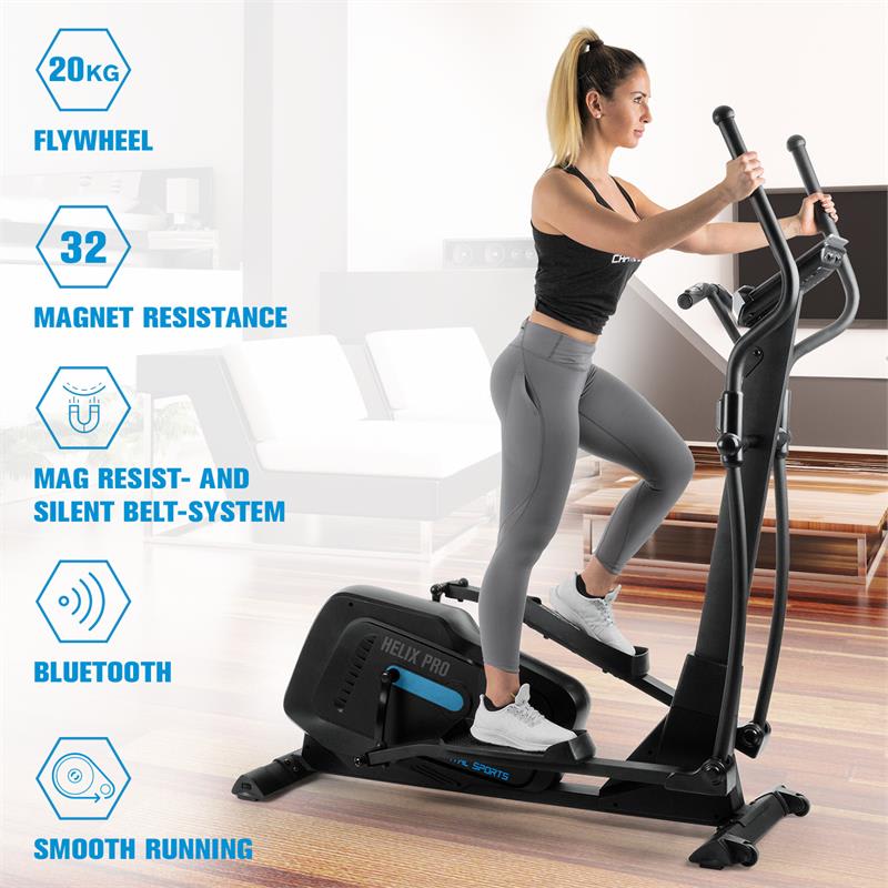 Capital Sports Helix Pro, eliptický trenažér, Bluetooth, aplikáciac Kinomap, záťažové koleso 20 kg – Obrázok 2