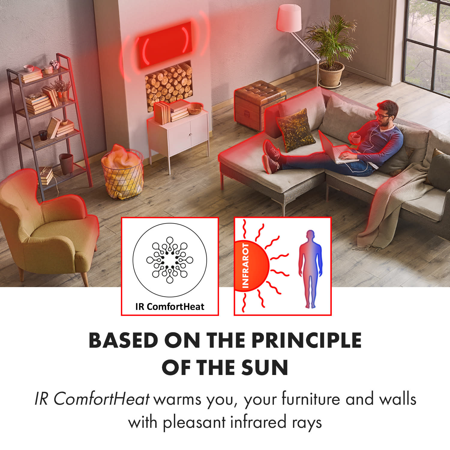 Klarstein Crystal Wall, infračervený ohrievač, 100 x 60 cm, 600 W, týždenný časovač, IP20, biely – Obrázok 2