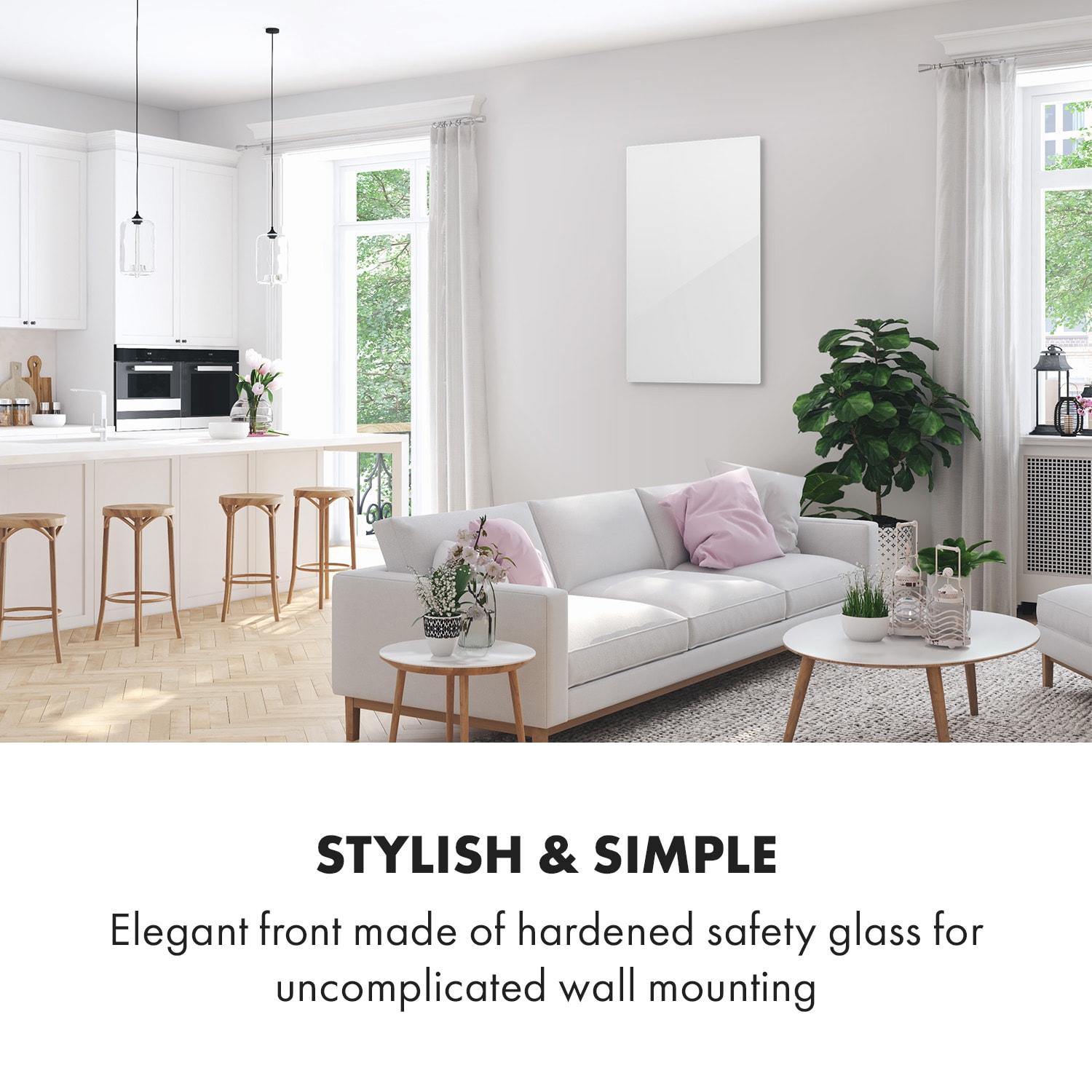 Klarstein Crystal Wall, infračervený ohrievač, 100 x 60 cm, 600 W, týždenný časovač, IP20, biely – Obrázok 3