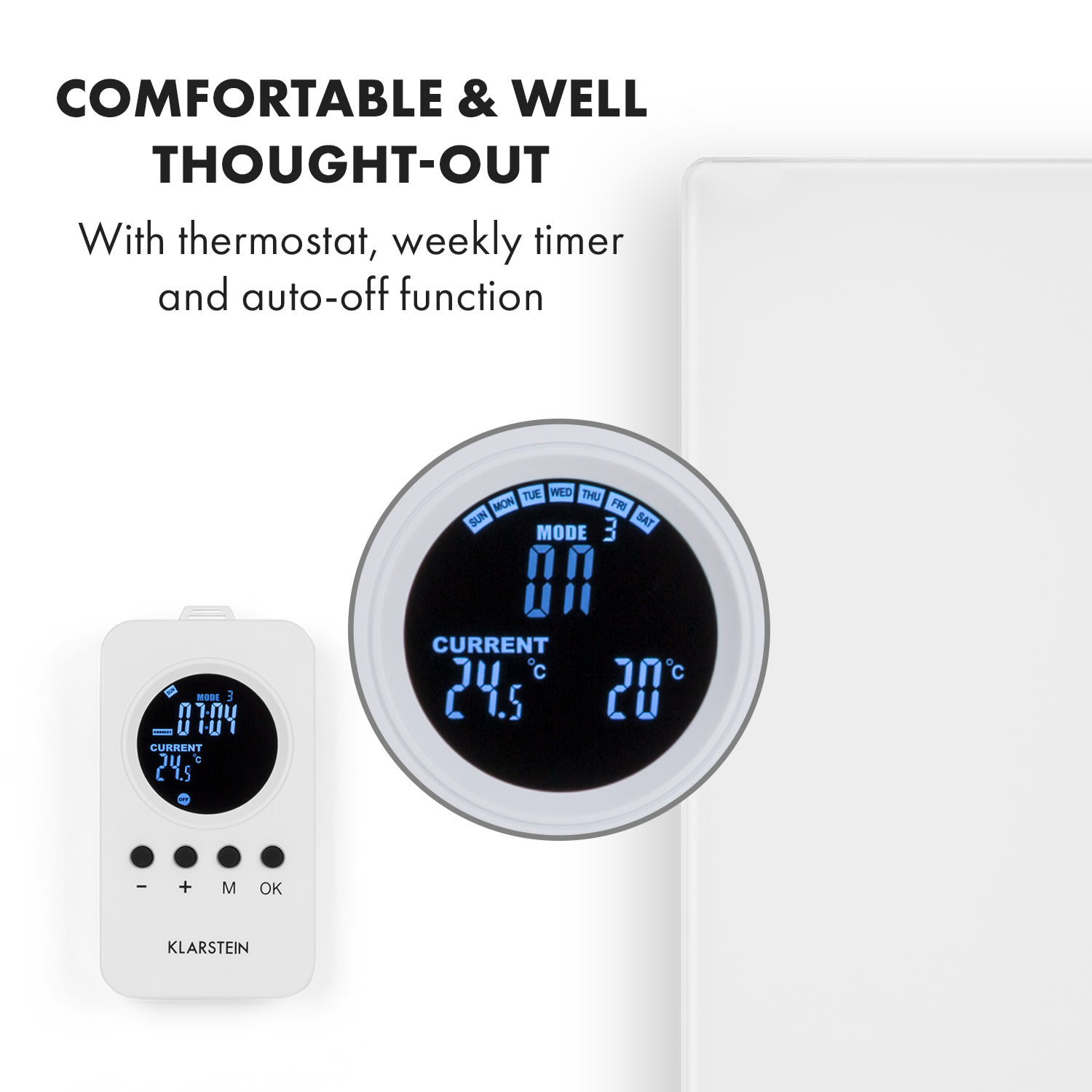 Klarstein Crystal Wall, infračervený ohrievač, 100 x 60 cm, 600 W, týždenný časovač, IP20, biely – Obrázok 4