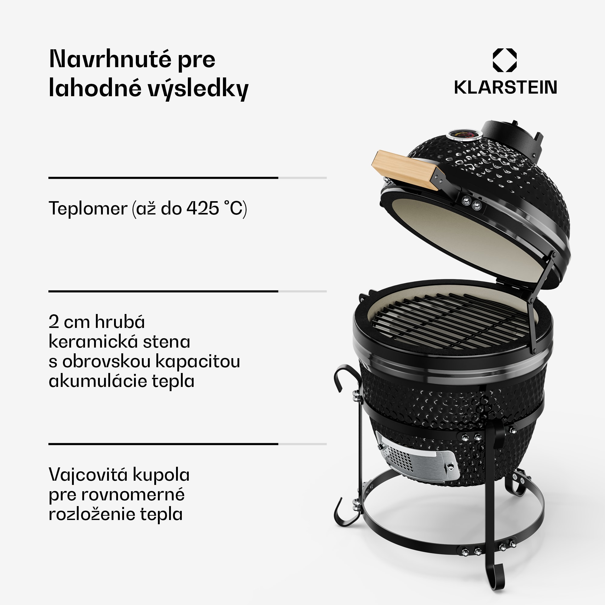 Klarstein Princesize, kamado gril, keramický, 11", údenie, BBQ, pomalé varenie, čierny – Obrázok 3