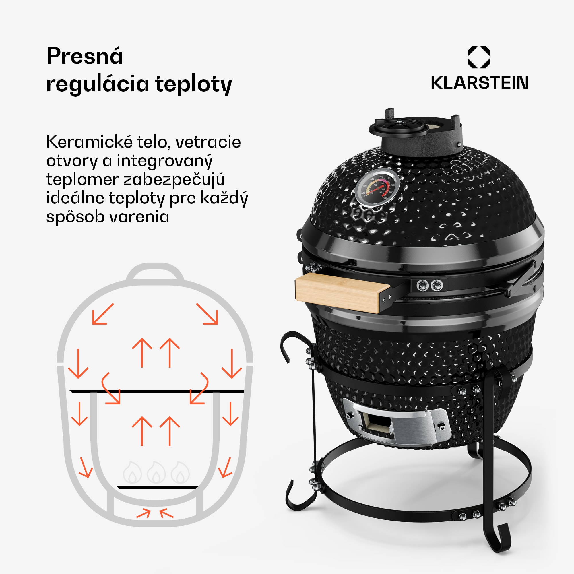 Klarstein Princesize, kamado gril, keramický, 11", údenie, BBQ, pomalé varenie, čierny – Obrázok 4