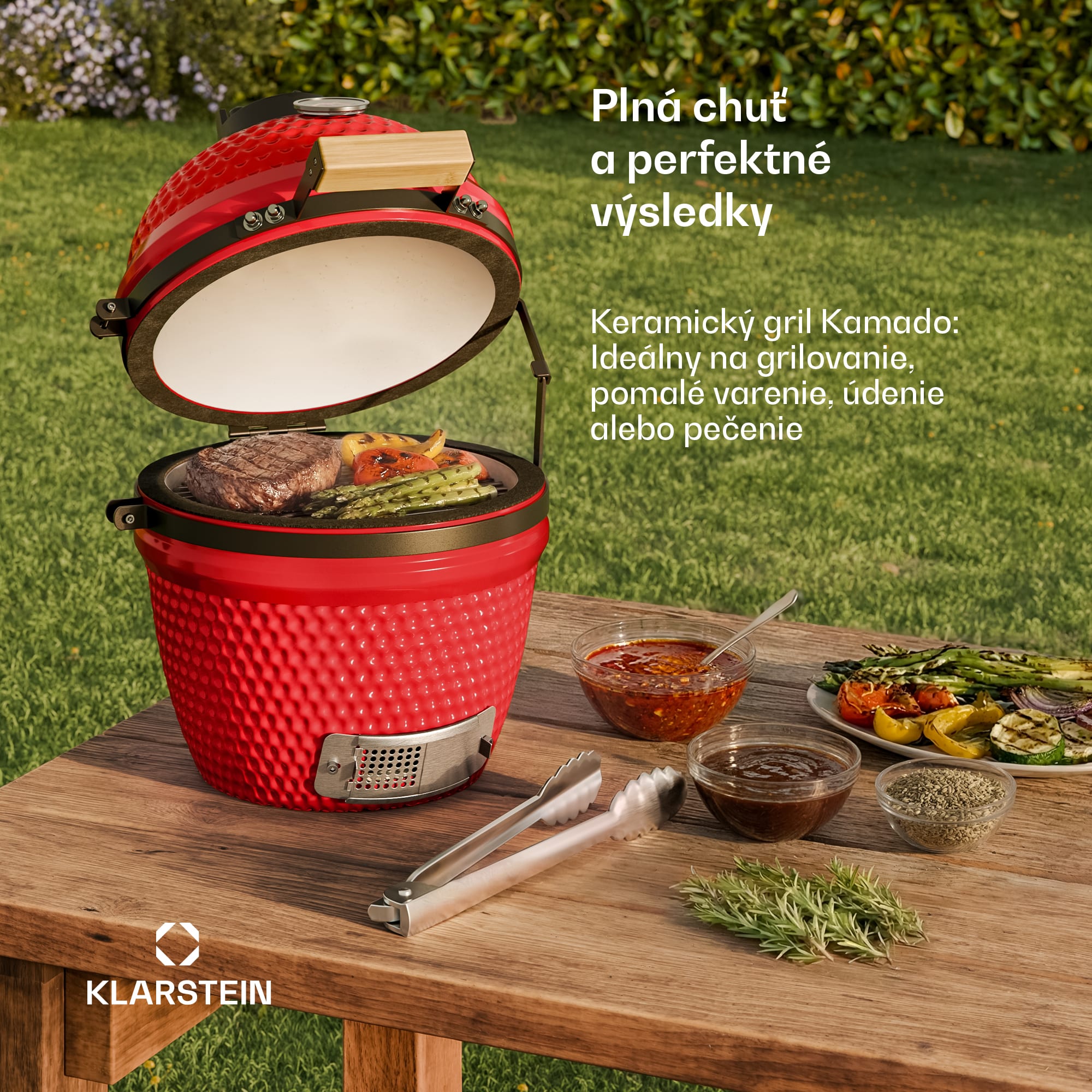 Klarstein Princesize, kamado gril, keramický, 11", údenie, BBQ, pomalé varenie, červený – Obrázok 2