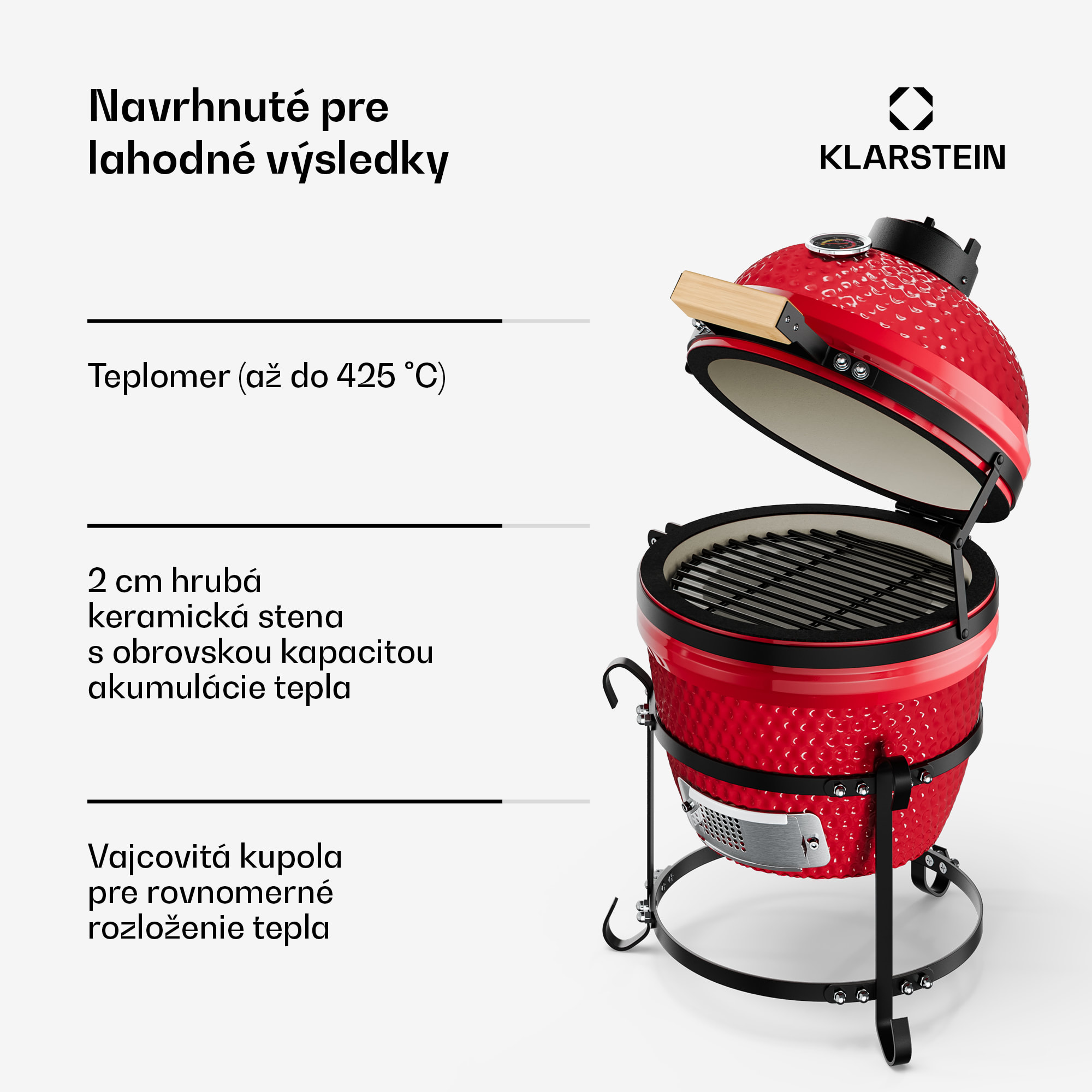 Klarstein Princesize, kamado gril, keramický, 11", údenie, BBQ, pomalé varenie, červený – Obrázok 3