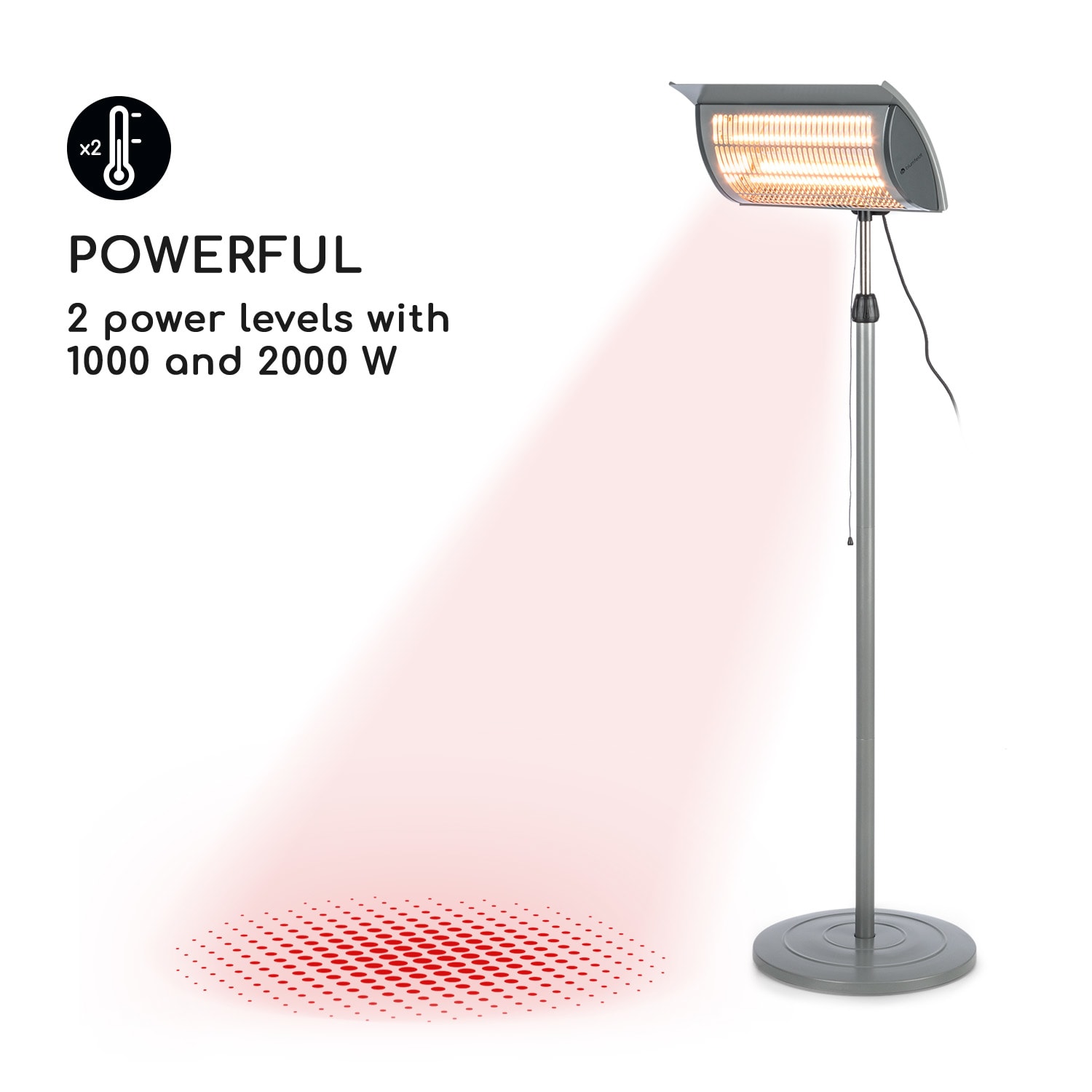 Blumfeldt Heat Guard Focus, terasový ohrievač, 1000/2000 W, IR ComfortHeat, sivý – Obrázok 5