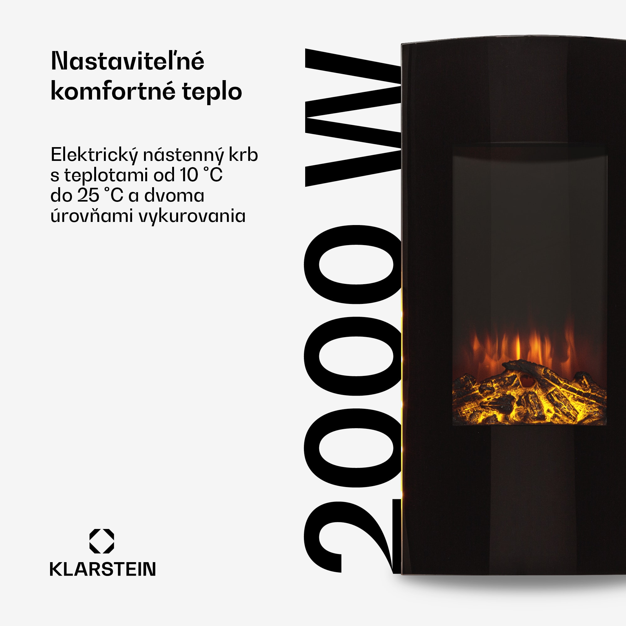 Klarstein Lamington, elektrický krb, 2000 W, LED plameň, teplovzdušný ohrievač, časovač, osvetlenie – Obrázok 2