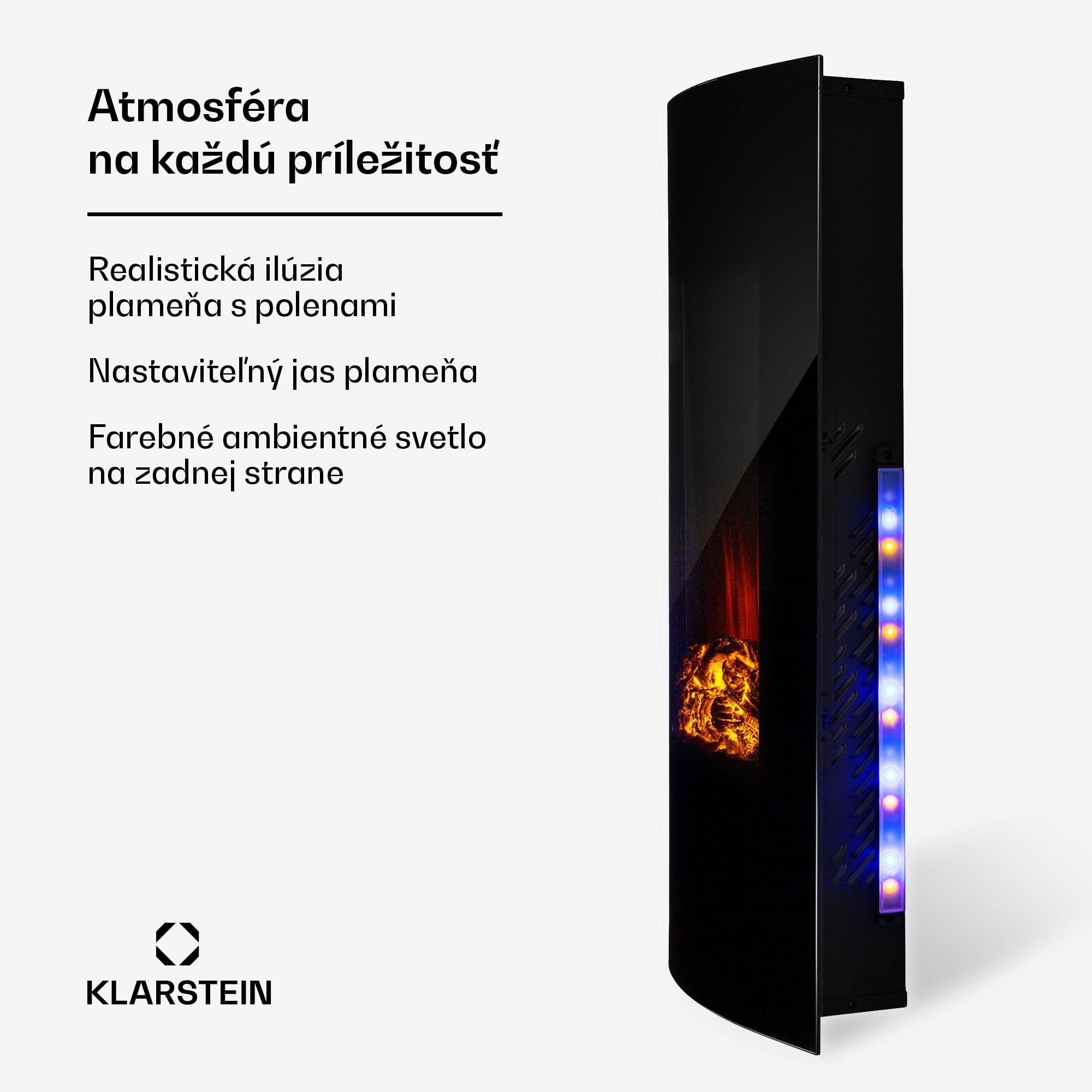 Klarstein Lamington, elektrický krb, 2000 W, LED plameň, teplovzdušný ohrievač, časovač, osvetlenie – Obrázok 4