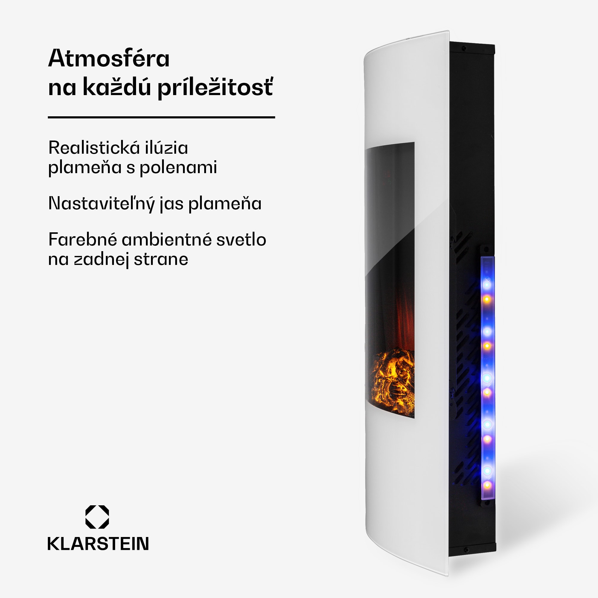 Klarstein Lamington, elektrický krb, 2000 W, LED plameň, teplovzdušný ohrievač, časovač, osvetlenie – Obrázok 4