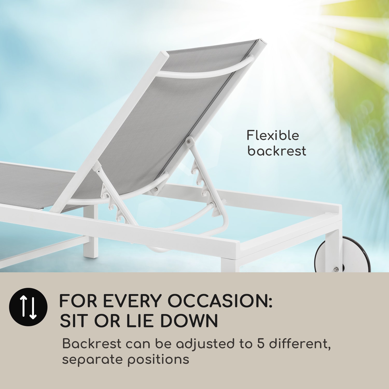 Blumfeldt Lucca Lounger, záhradné lehátko, hliník, 4 úrovne – Obrázok 2