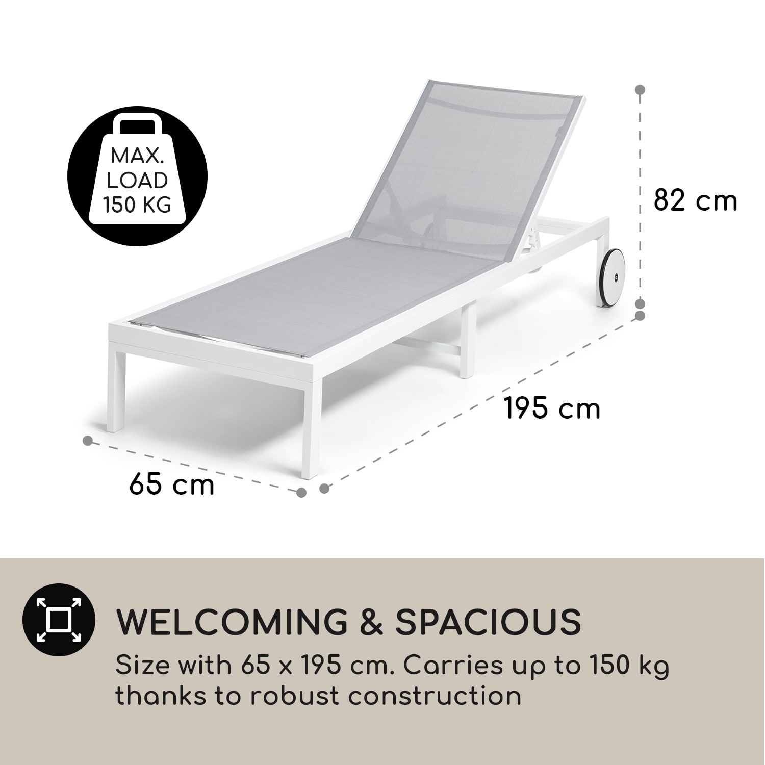 Blumfeldt Lucca Lounger, záhradné lehátko, hliník, 4 úrovne – Obrázok 4