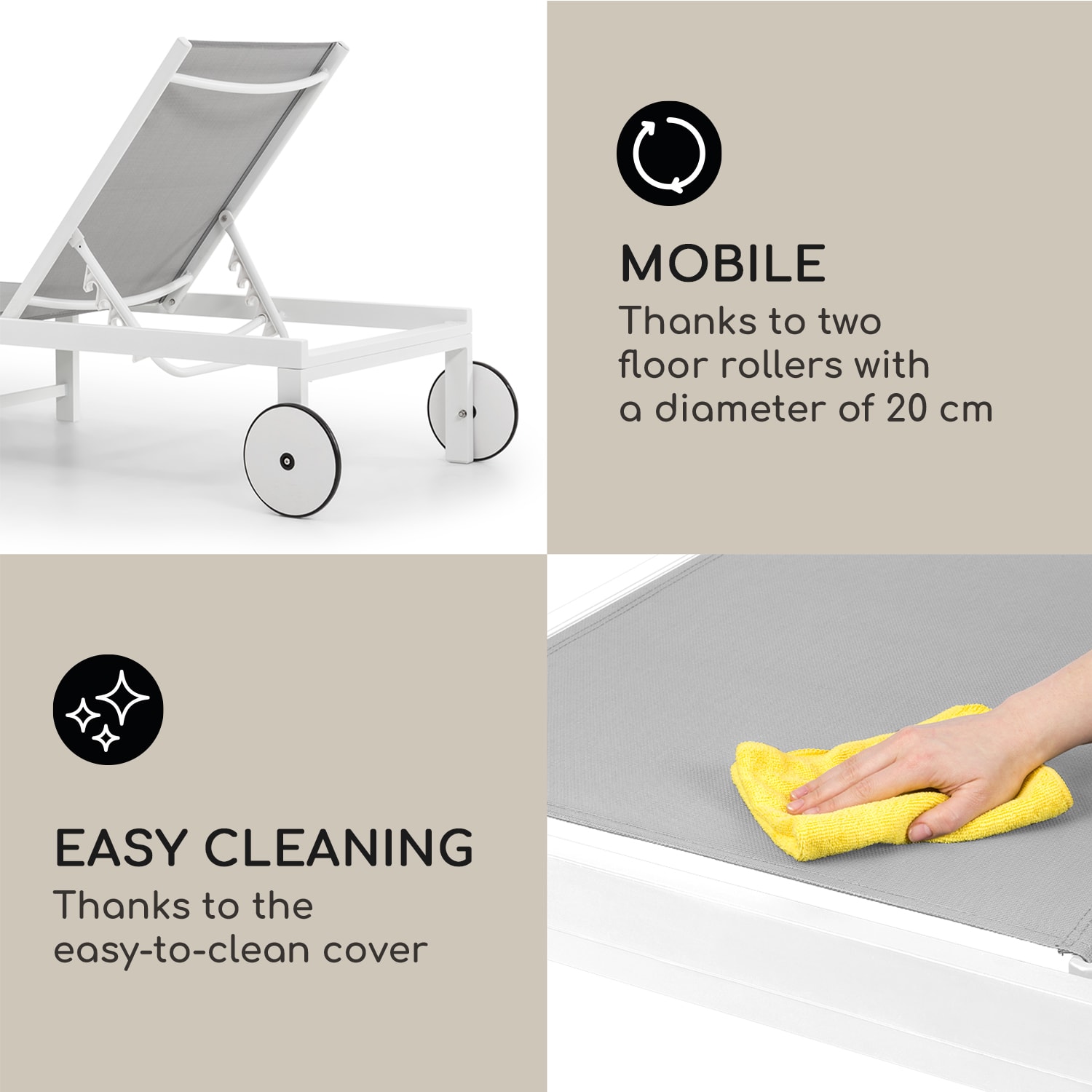 Blumfeldt Lucca Lounger, záhradné lehátko, hliník, 4 úrovne – Obrázok 5