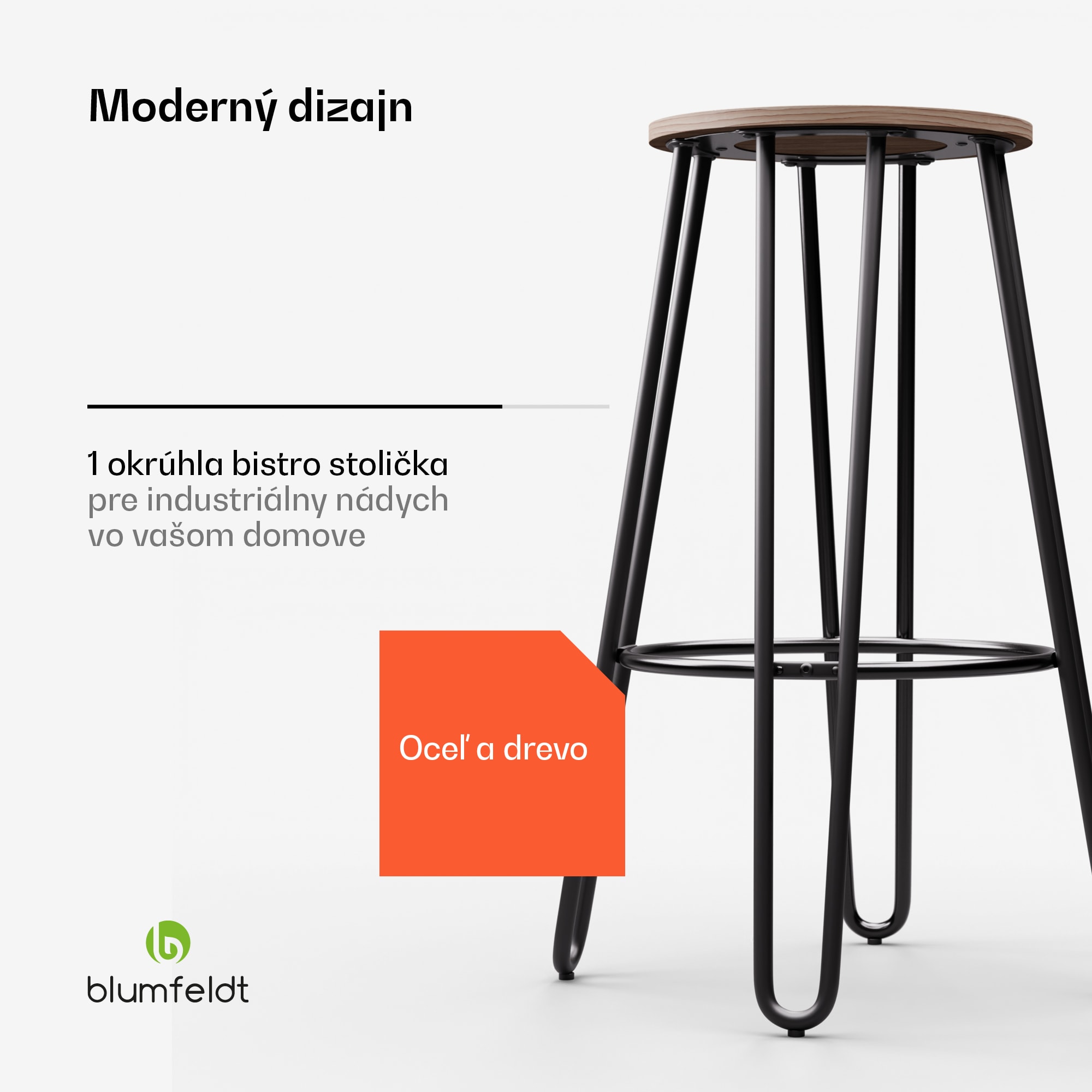 Blumfeldt Bistro stolička Hamilton 1 ks. Ø33cm Drevený oceľový rám – Obrázok 2