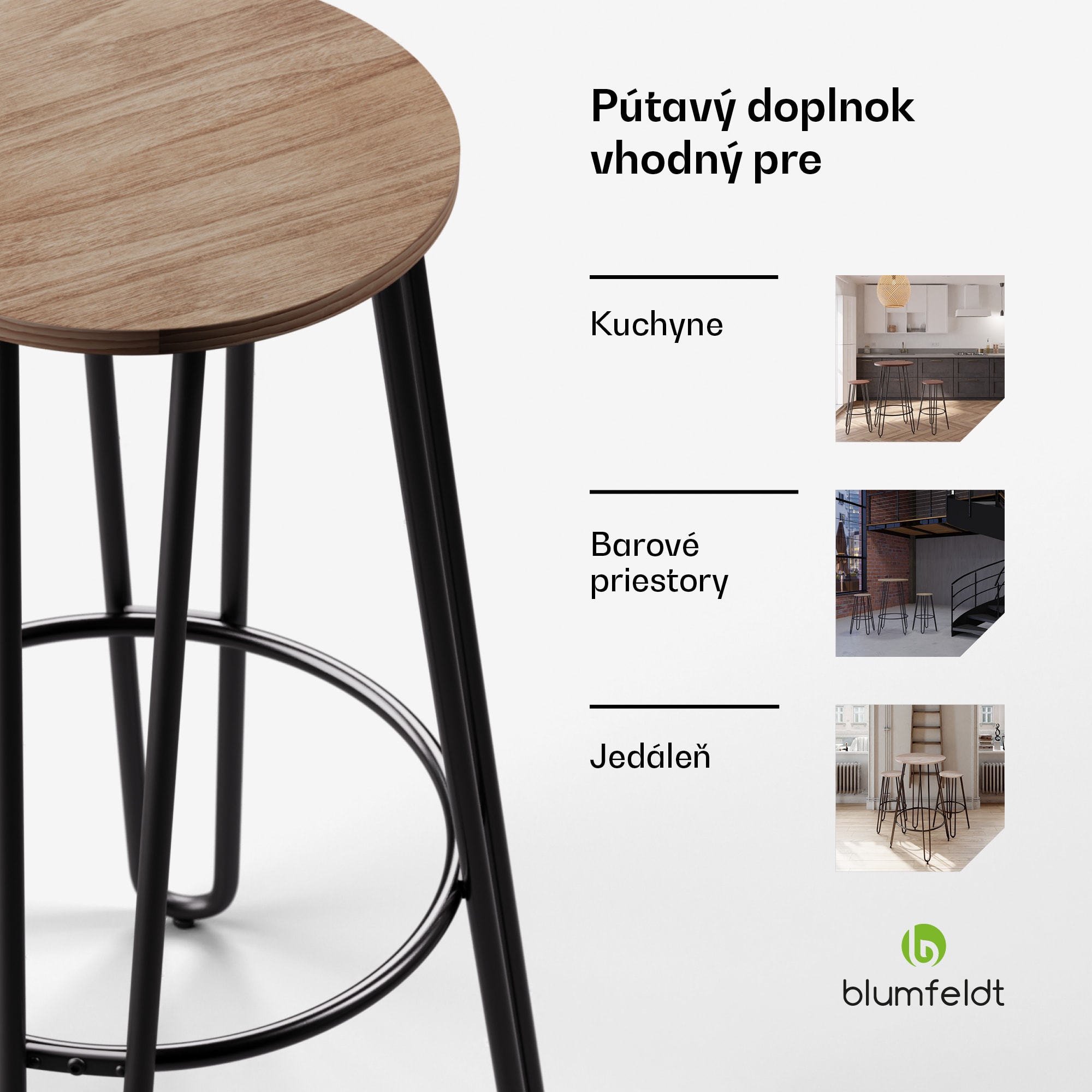 Blumfeldt Bistro stolička Hamilton 1 ks. Ø33cm Drevený oceľový rám – Obrázok 3