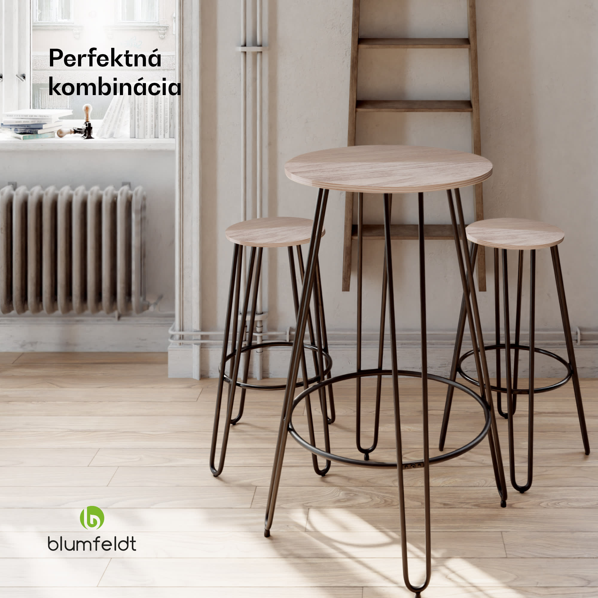 Blumfeldt Bistro stolička Hamilton 1 ks. Ø33cm Drevený oceľový rám – Obrázok 5