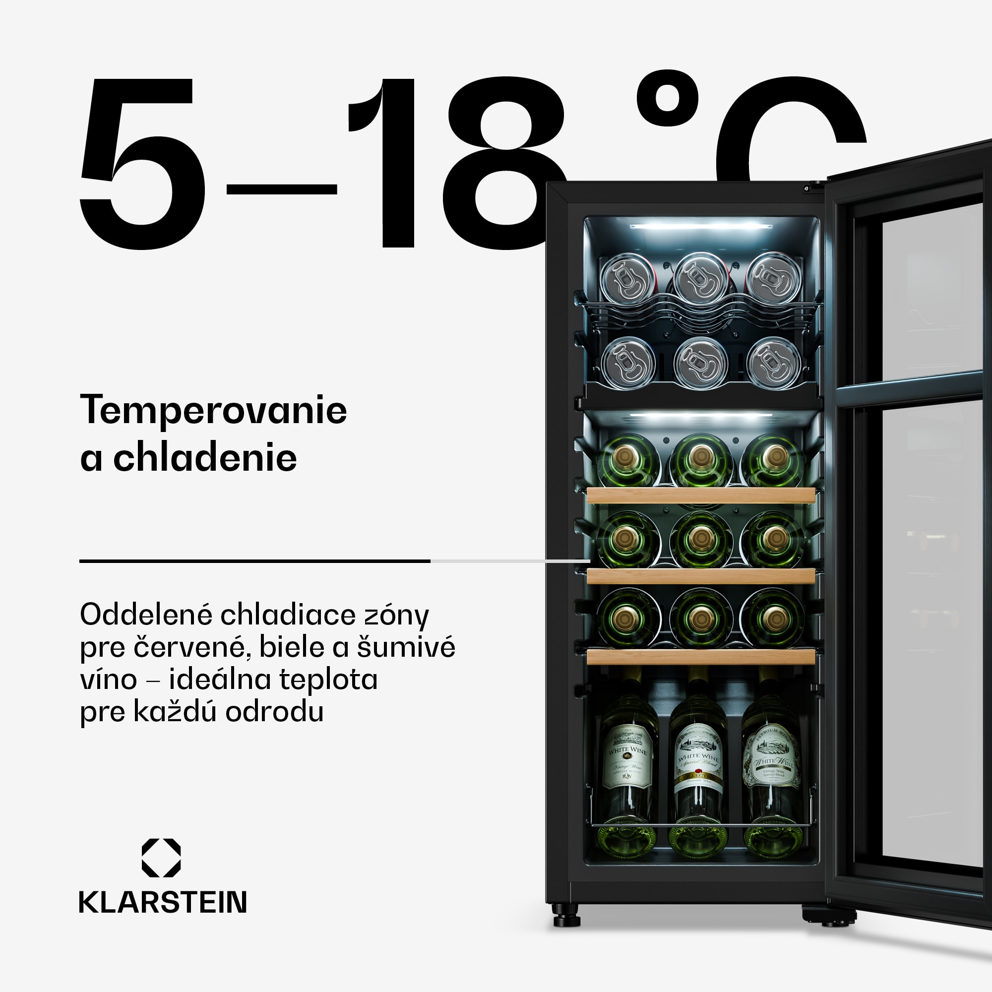 Klarstein Bovella 18 Duo+, dvojzónová vinotéka, 50 l, 18 fliaš, sklenené dvierka – Obrázok 4