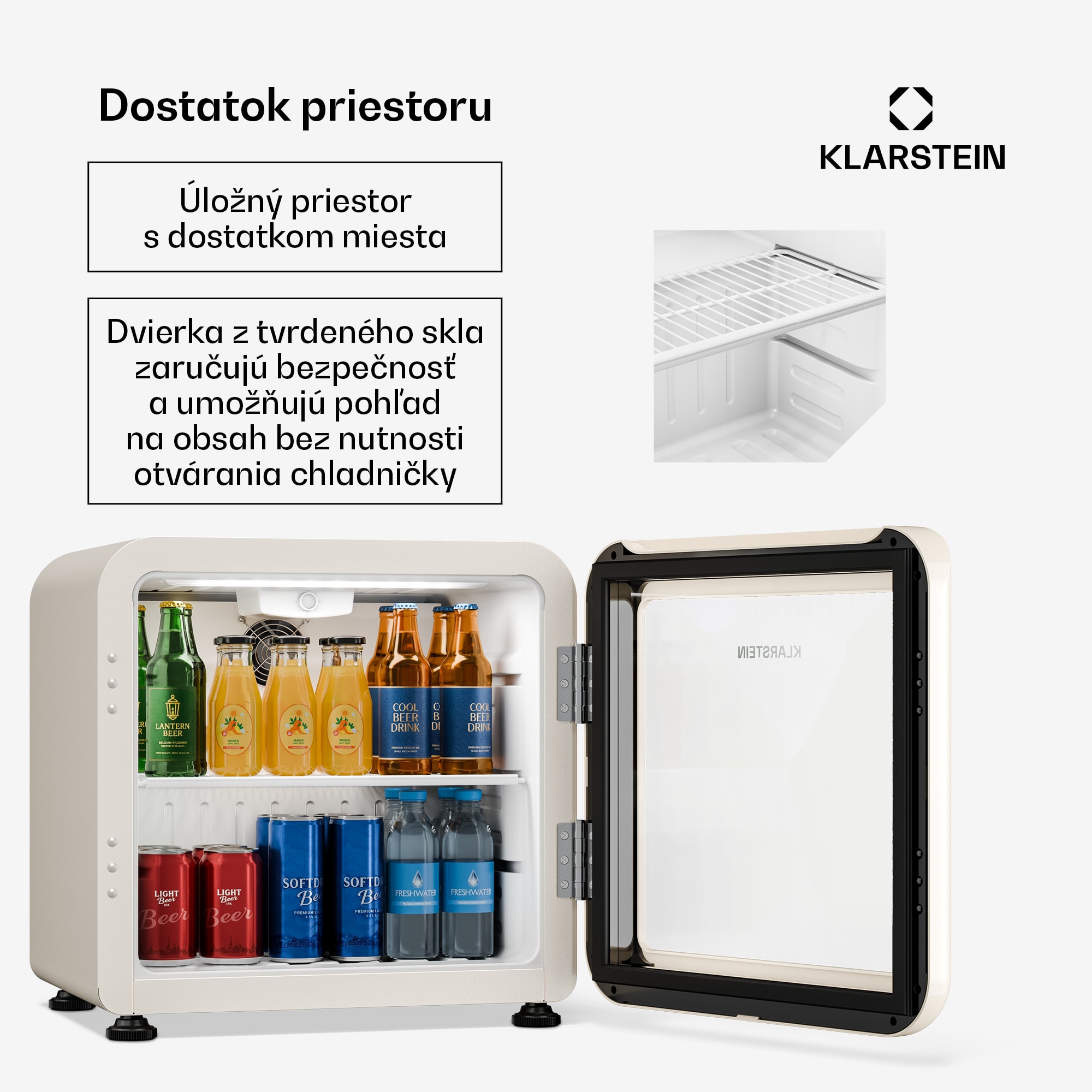 Klarstein Audrey Evo chladič nápojov | 39 x 38 cm | LED vnútorné osvetlenie | 75 W | 42 dB – Obrázok 5
