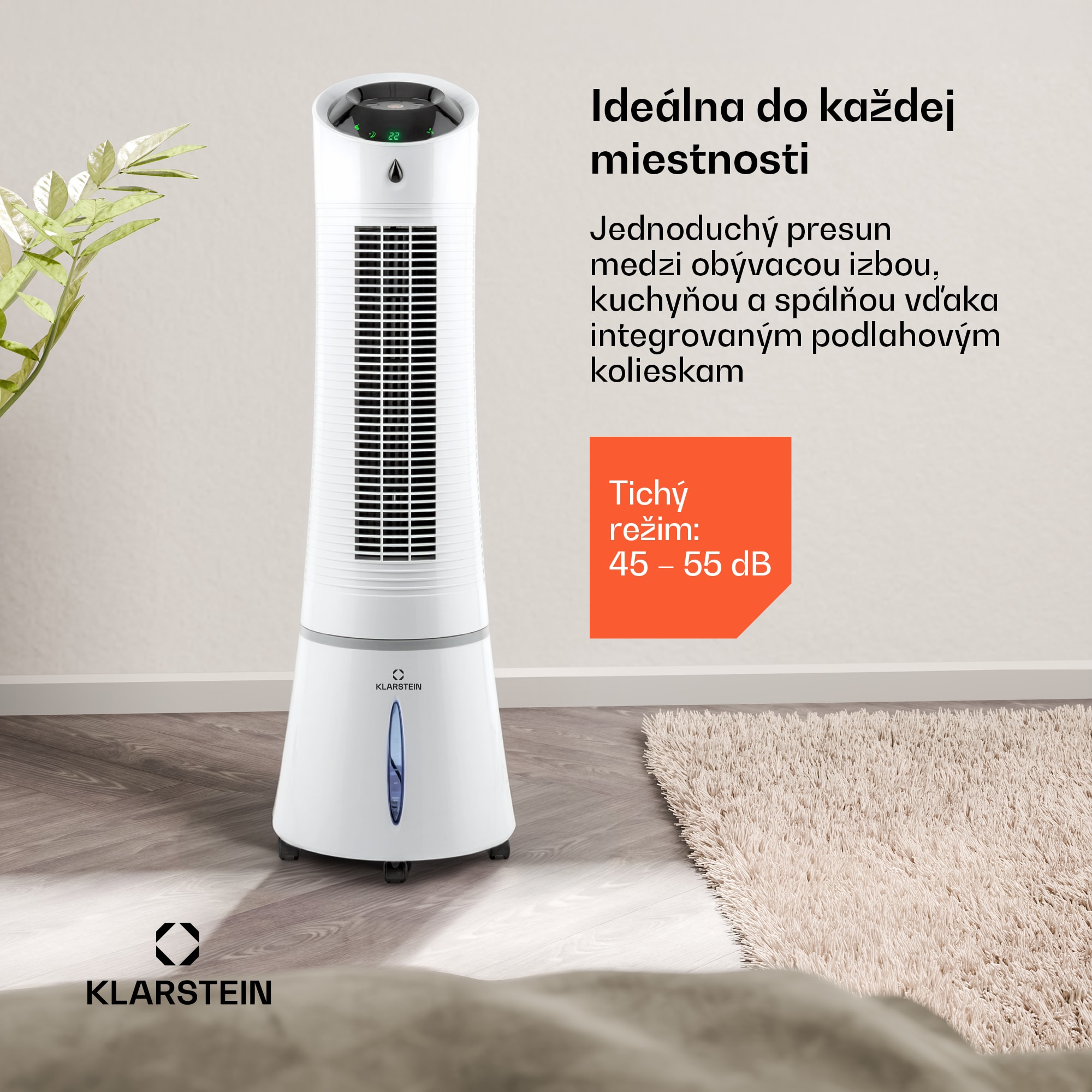 Klarstein Skyscraper Ice, 4 v 1 ochladzovač vzduchu, ventilátor, čistička vzduchu, zvlhčovač, 45 W, 180 m³/h, oscilácia, mobilný, diaľkové ovládanie – Obrázok 3