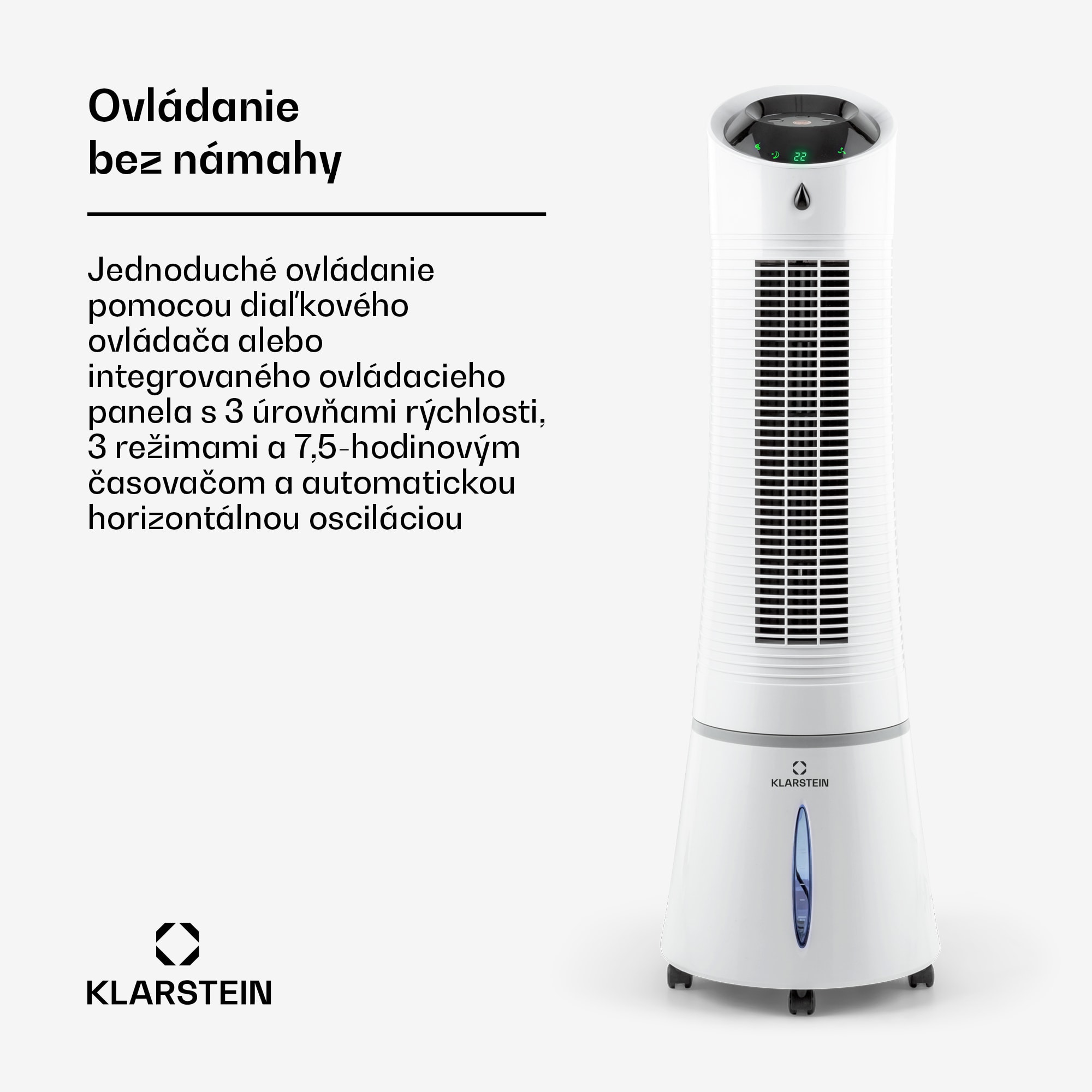 Klarstein Skyscraper Ice, 4 v 1 ochladzovač vzduchu, ventilátor, čistička vzduchu, zvlhčovač, 45 W, 180 m³/h, oscilácia, mobilný, diaľkové ovládanie – Obrázok 4