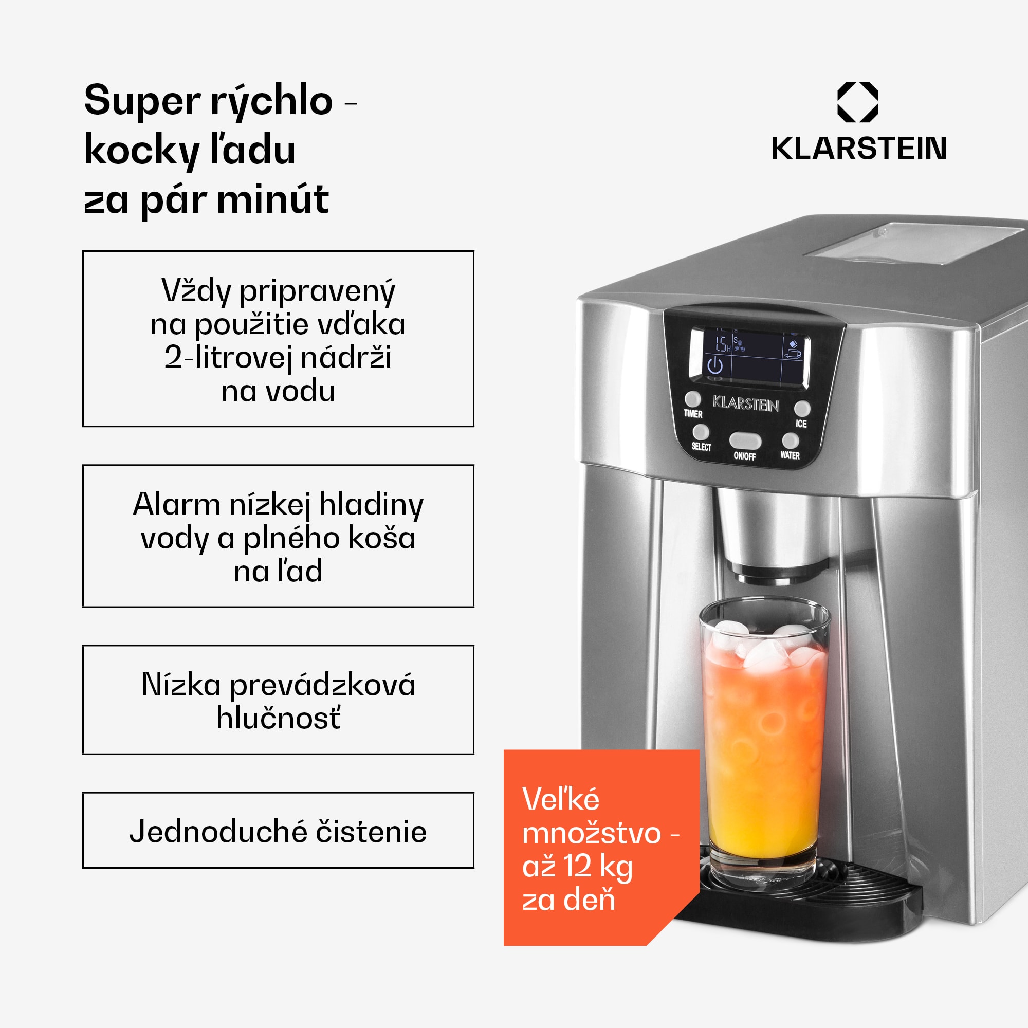 Klarstein Ice Volcano 2 GS, výrobník ľadu, 13 kg/24 h, zariadenie na výrobu ľadu, LED, strieborný – Obrázok 2