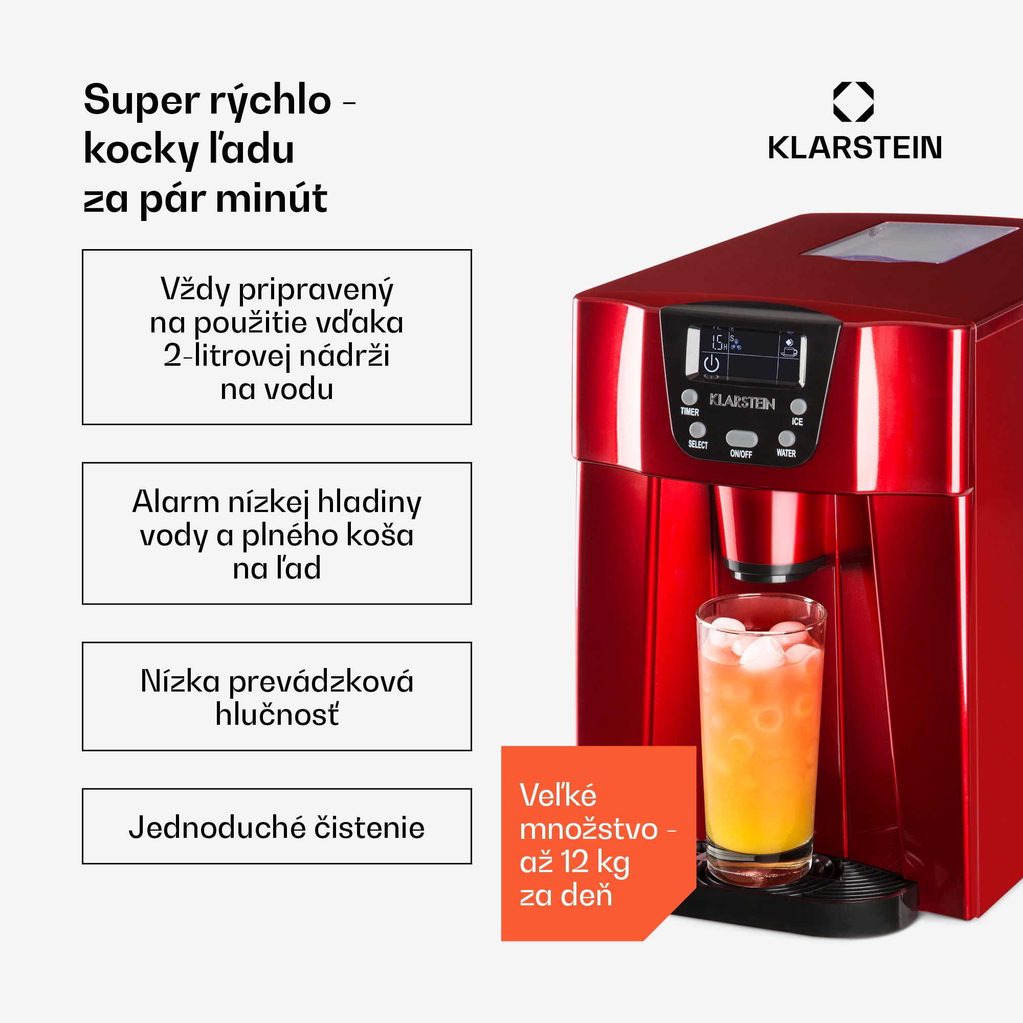 Klarstein Ice Volcano 2 G, výrobník ľadu, 12 kg/24 h, zariadenie na výrobu ľadu, LED, červený – Obrázok 2