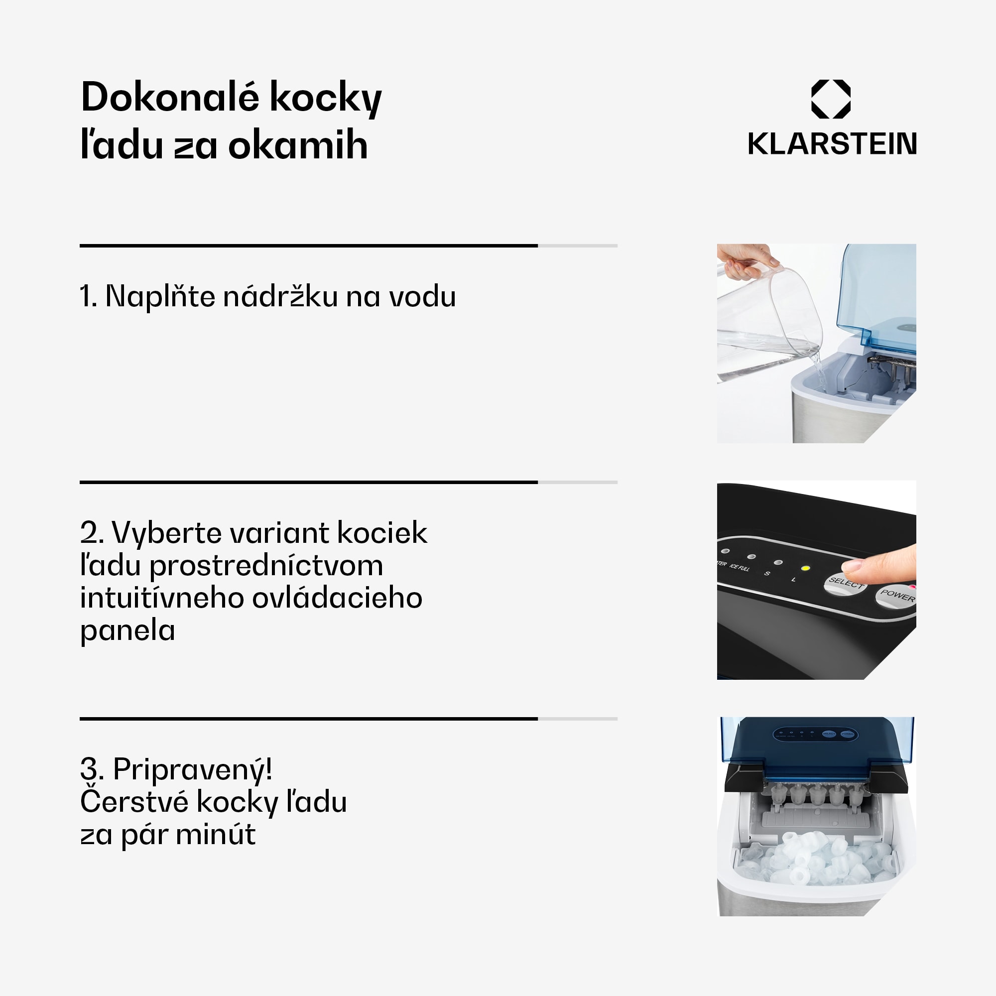 Klarstein On-The-Rocks, výrobník ľadu, 12 kg/24 h, nádrž 2,1 l, LED, nehrdzavejúca oceľ, čierny – Obrázok 5
