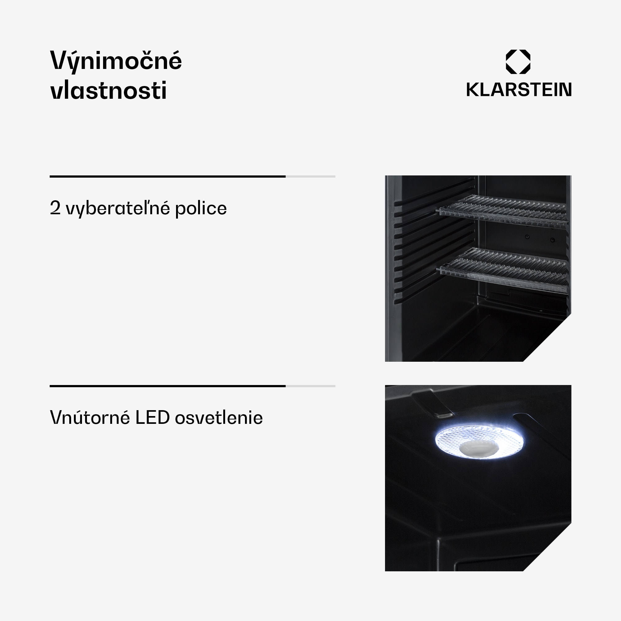 Klarstein Brooklyn 42, mini chladnička, sklenené dvere, LED osvetlenie, police – Obrázok 5