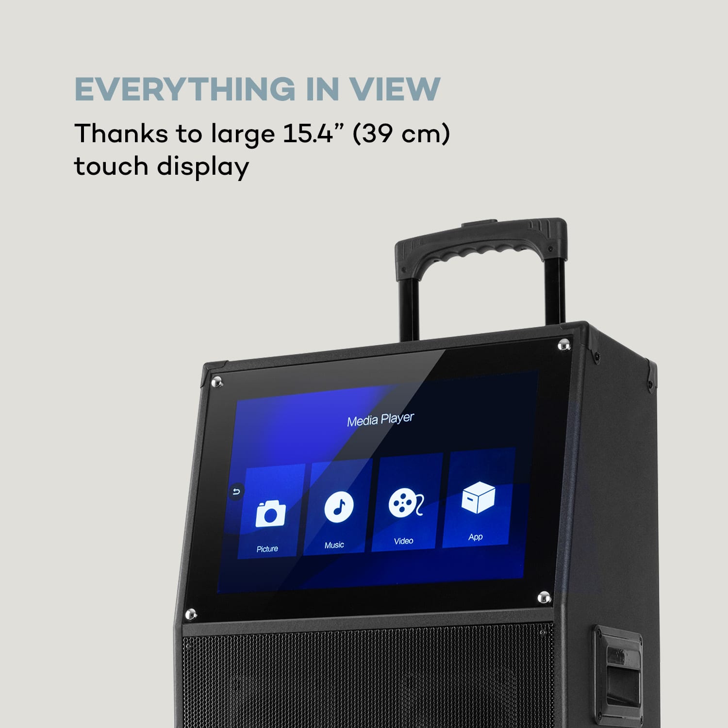 Auna KTV, karaoke systém, 15,4" dotykový displej, 2 UHF mikrofóny, WiFi, BT, USB, SD, HDMI, vozík – Obrázok 4