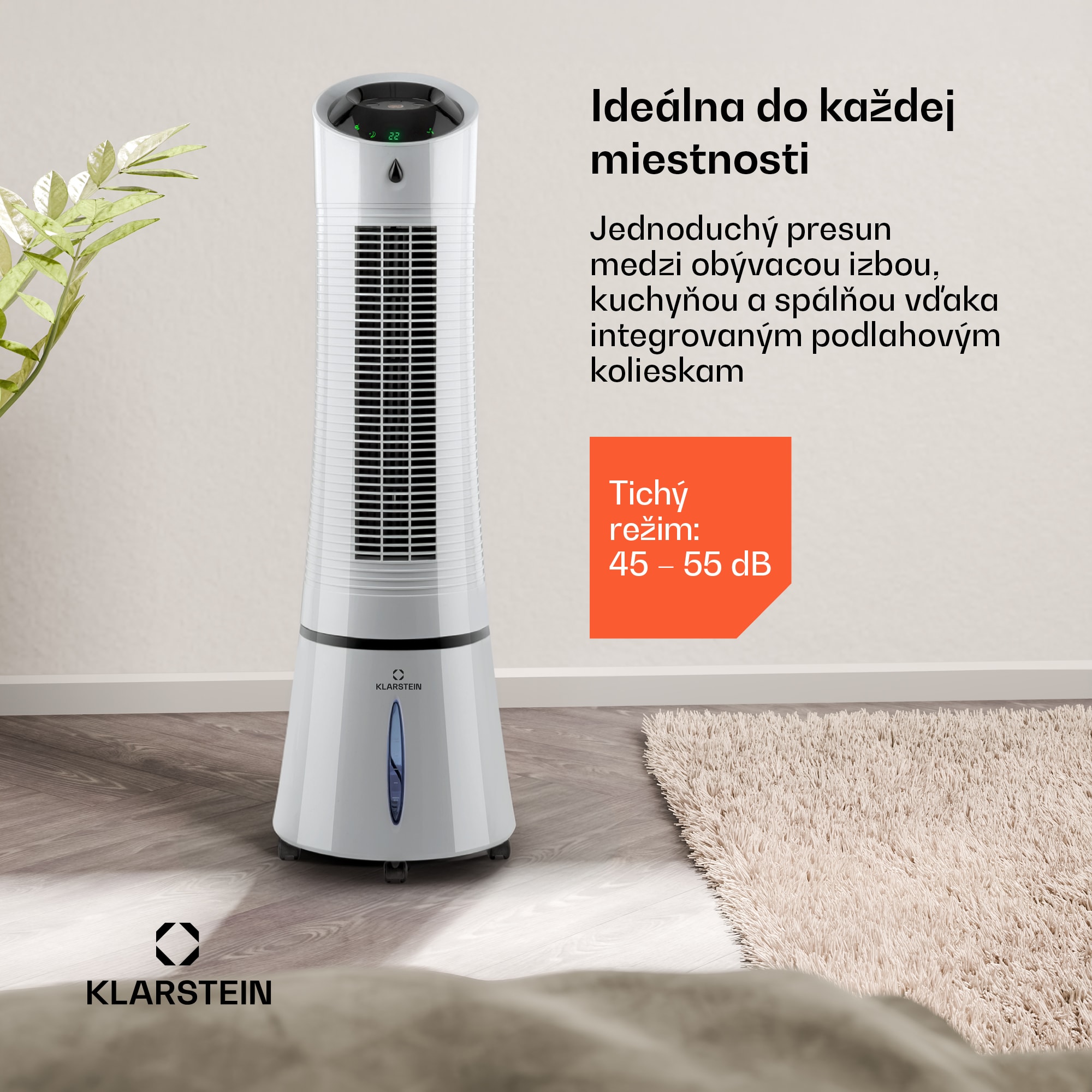 Klarstein Skyscraper Ice, 4 v 1 ochladzovač vzduchu, ventilátor, čistička vzduchu, zvlhčovač, 45 W, 210 m³/h, oscilácia, mobilný, diaľkové ovládanie – Obrázok 3