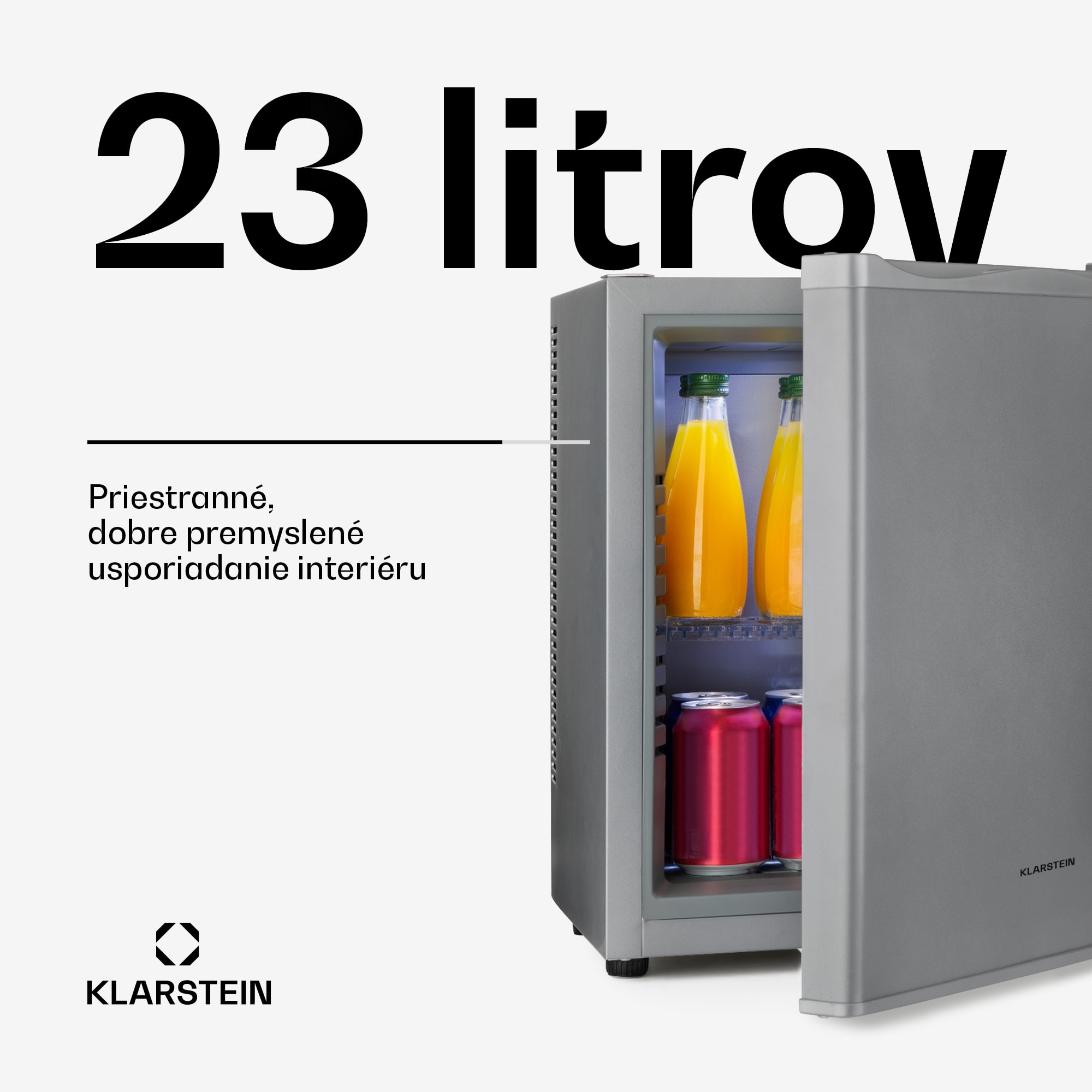 Klarstein Happy Hour 23, minibar, 23 l, 5-15°C, energet. trieda G, tichý, 23 dB, LED svetlo, strieborný – Obrázok 2