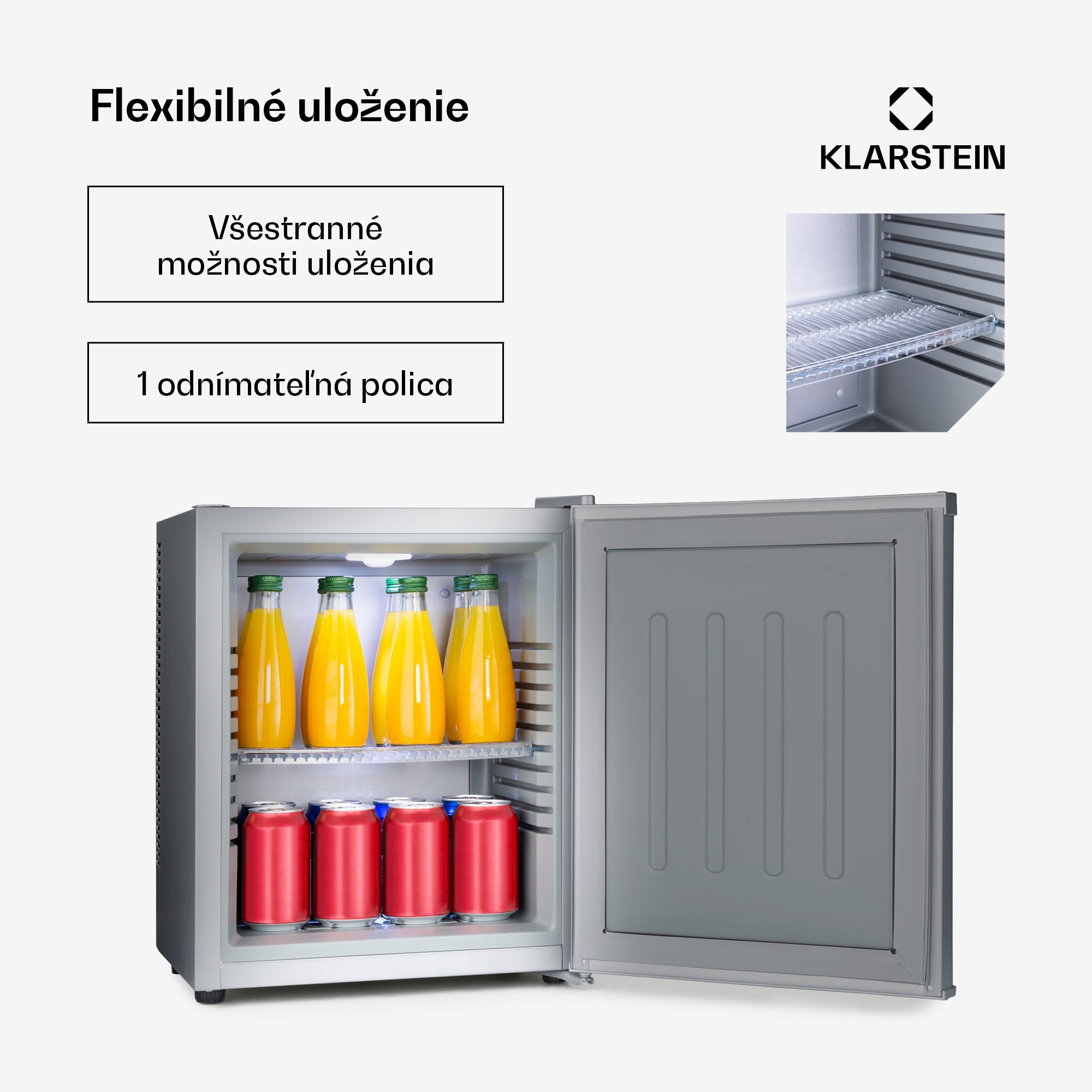 Klarstein Happy Hour 23, minibar, 23 l, 5-15°C, energet. trieda G, tichý, 23 dB, LED svetlo, strieborný – Obrázok 5