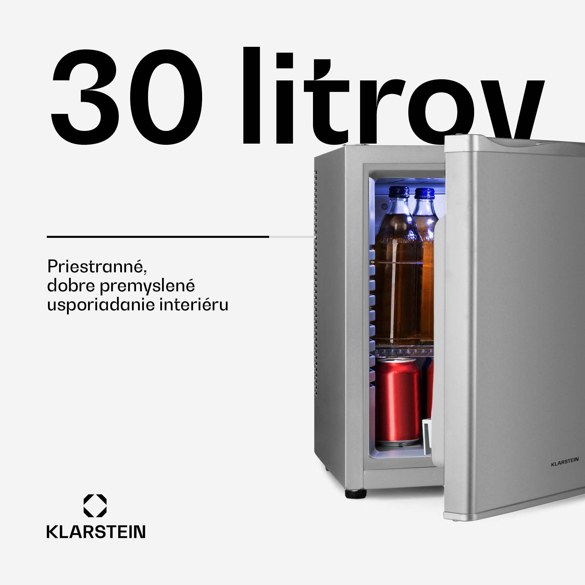 Klarstein Happy Hour 30, minibar, 30 l, 5-15°C, energet. trieda G, tichý, 25 dB, LED svetlo, biely – Obrázok 2