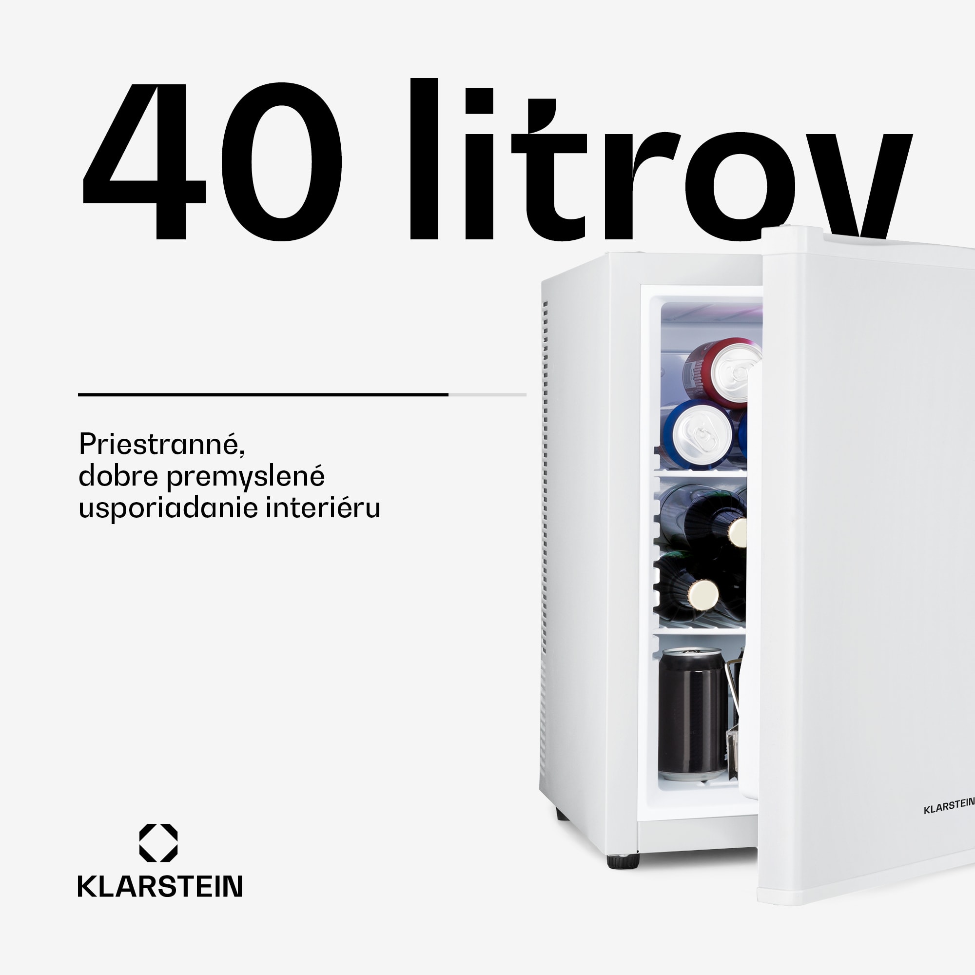 Klarstein Happy Hour 40, mini chladnička, 40 l, 5-15°C, tichá, 23dB, LED-svetlo, biela – Obrázok 2