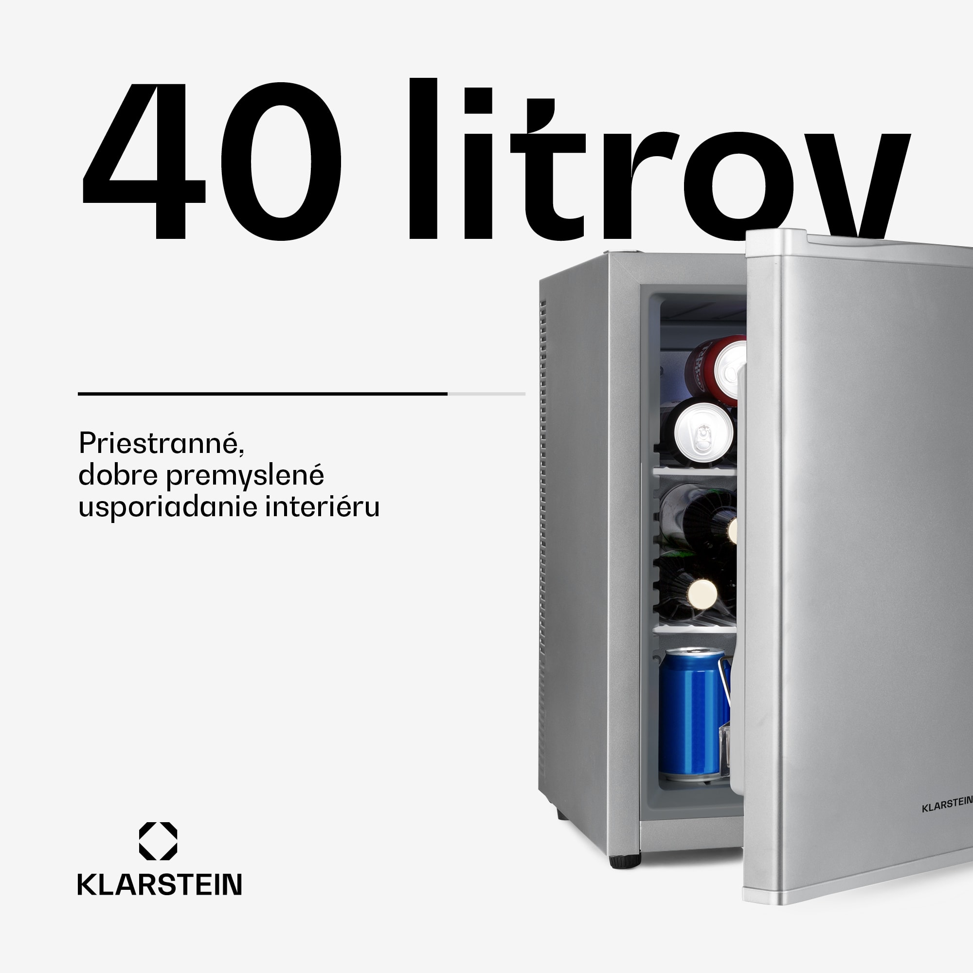 Klarstein Happy Hour 40, mini chladnička, 40 l, 5-15°C, tichá, 23dB, LED-svetlo, strieborný – Obrázok 2