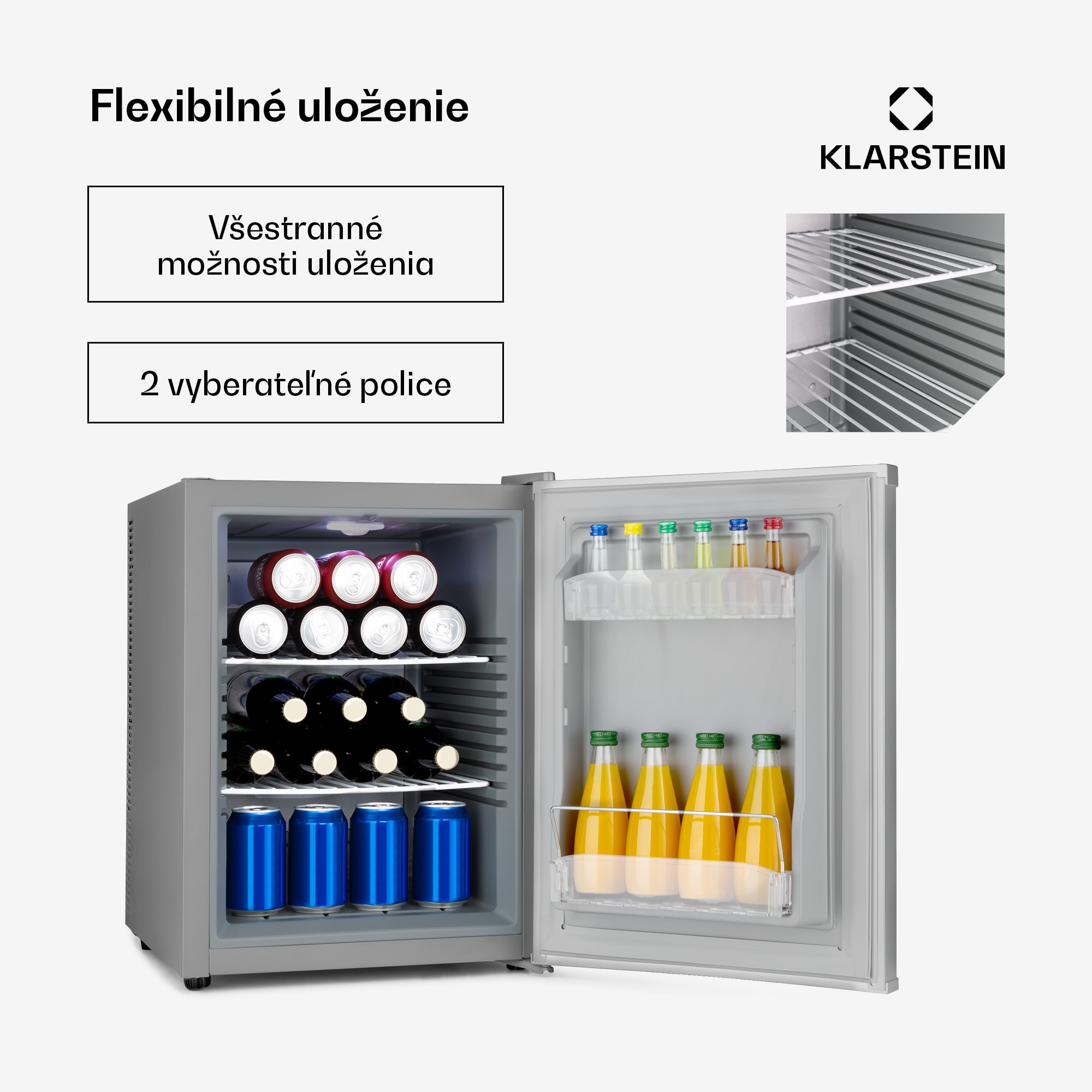 Klarstein Happy Hour 40, mini chladnička, 40 l, 5-15°C, tichá, 23dB, LED-svetlo, strieborný – Obrázok 5